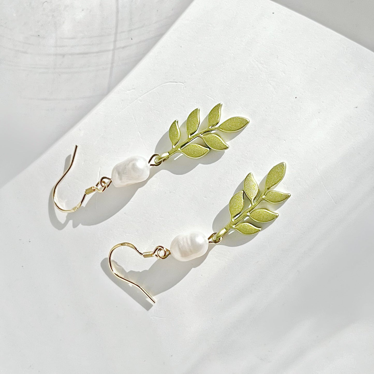 Willow Leaf and Freshwater Pearl Earrings-Ninaouity