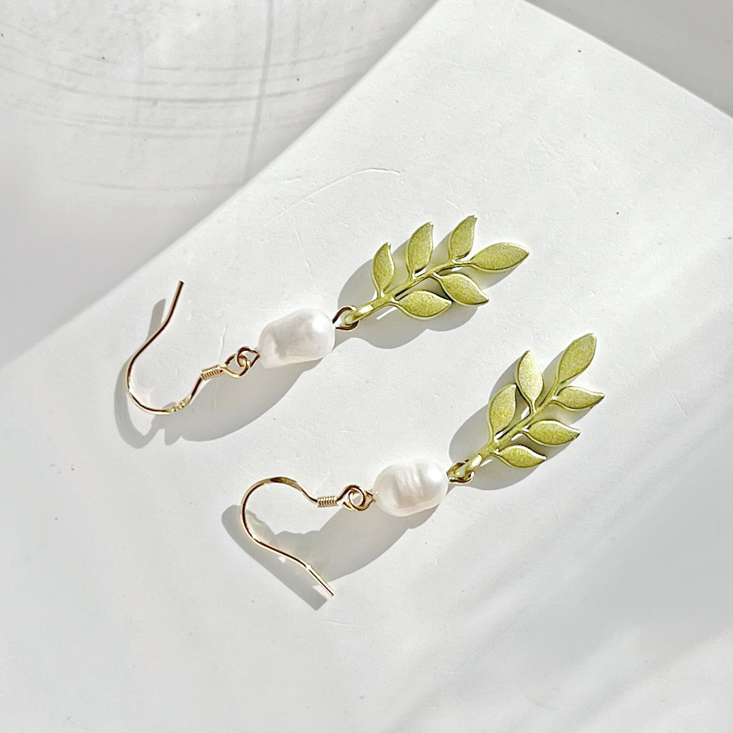 Willow Leaf and Freshwater Pearl Earrings-Ninaouity