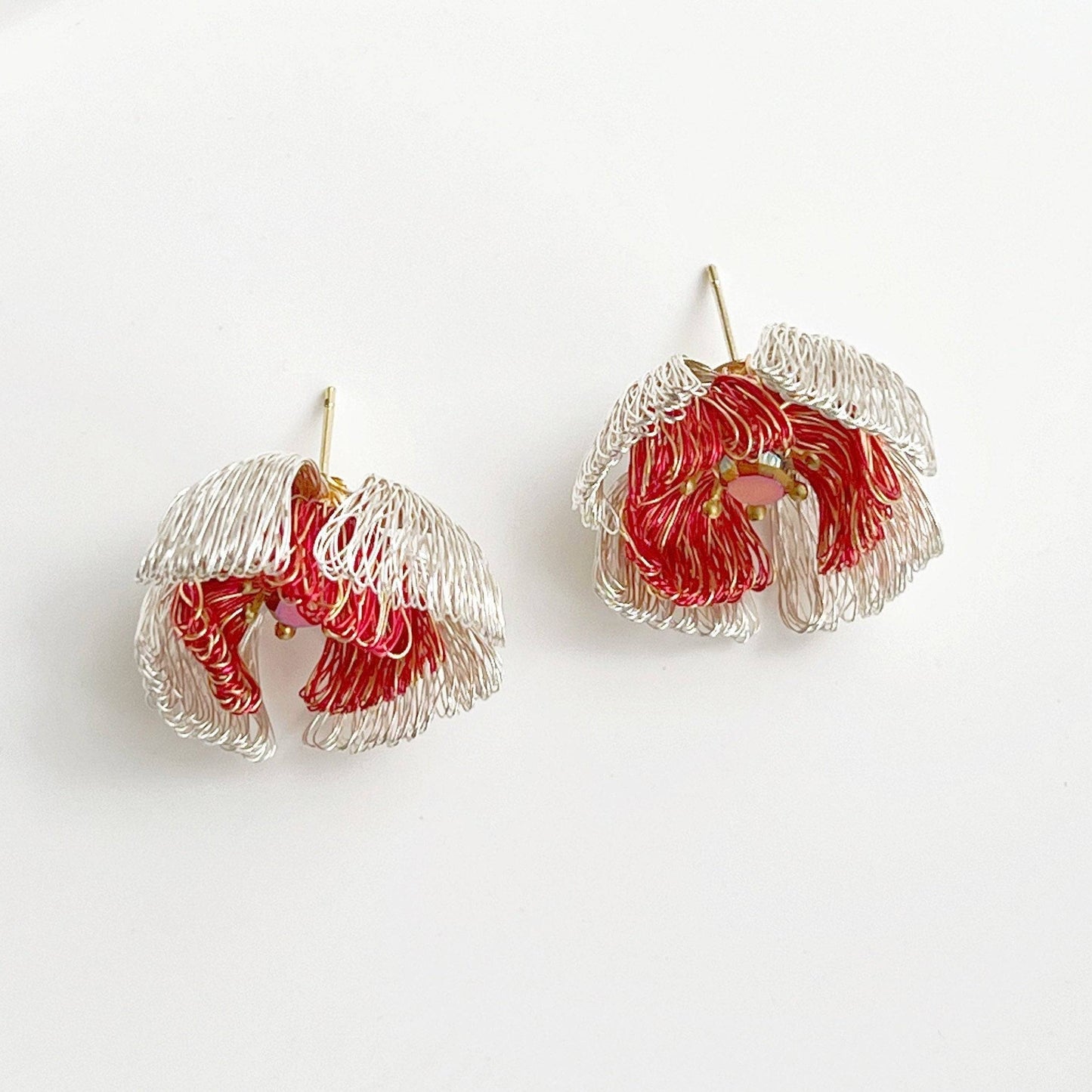 Wired Red Camellia Flower Earrings-Ninaouity
