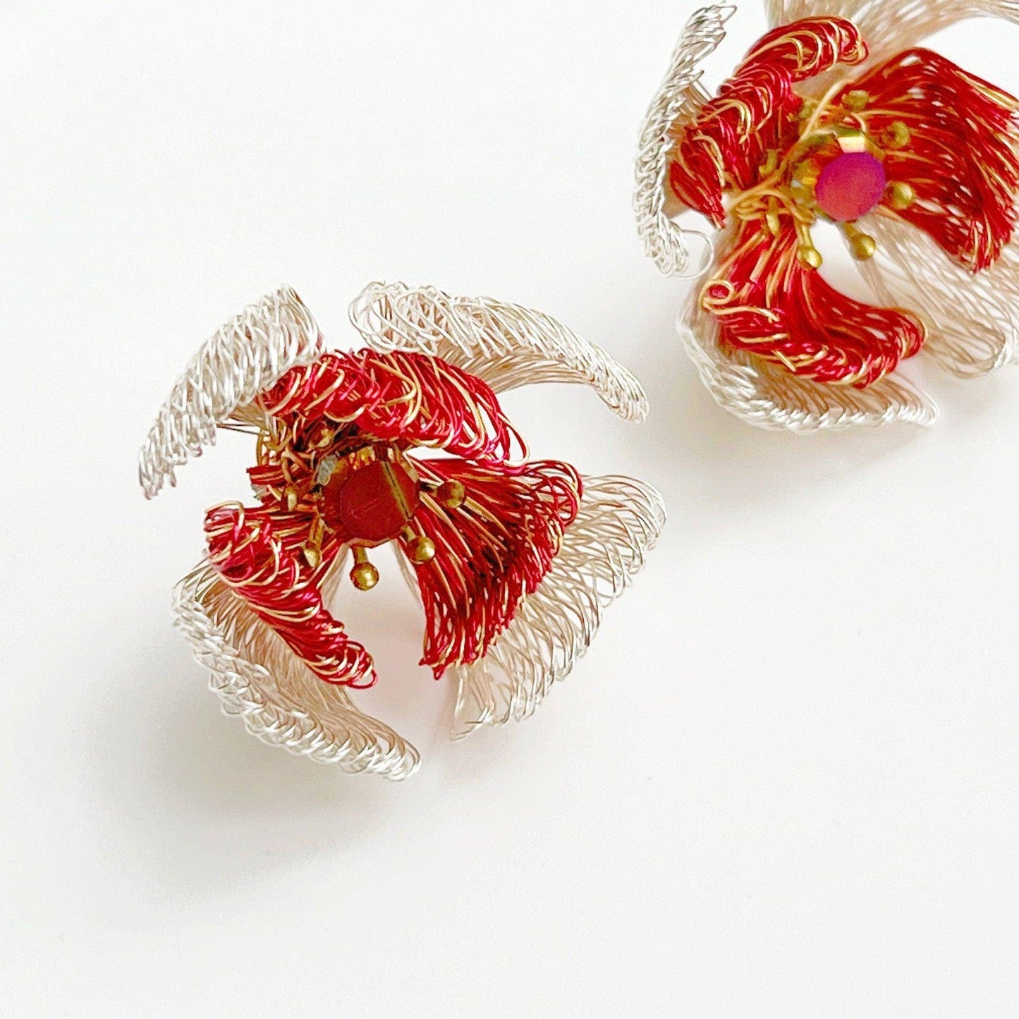Wired Red Camellia Flower Earrings-Ninaouity