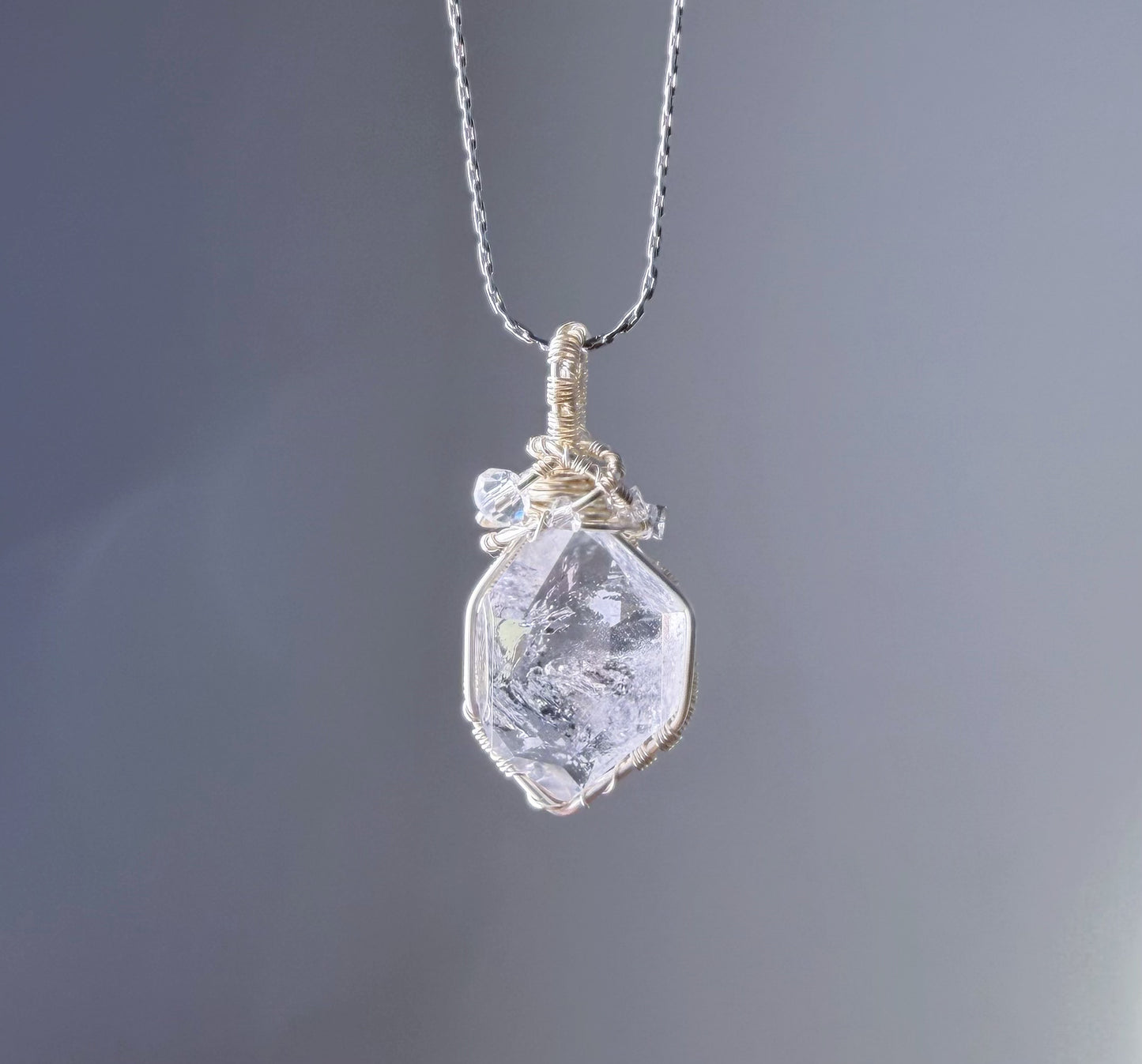 Quartzberry - Natural Herkimer Diamond Natural Crystal Wire Wrapped Necklace - One-of-a-kind