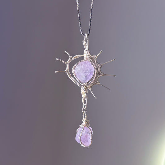 Quartzberry - Natural Amethyst Conch Shape Wire Wrapped Necklace - One-of-a-kind