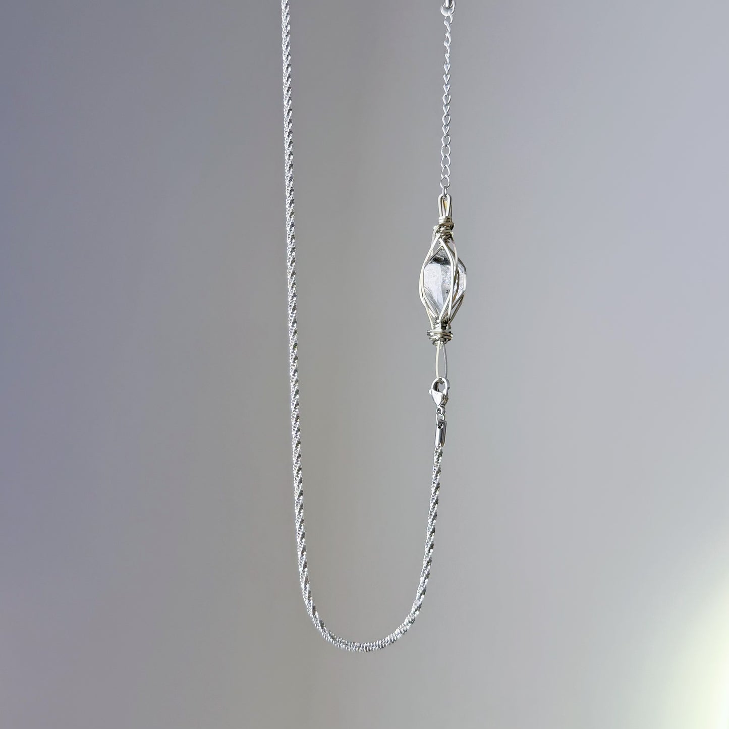 Quartzberry - Natural Herkimer Diamond Crystal White Copper Wire Wrapped Necklace - One-of-a-kind