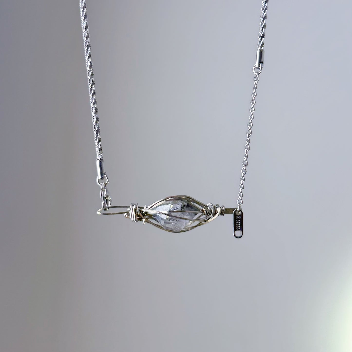 Quartzberry - Natural Herkimer Diamond Crystal White Copper Wire Wrapped Necklace - One-of-a-kind