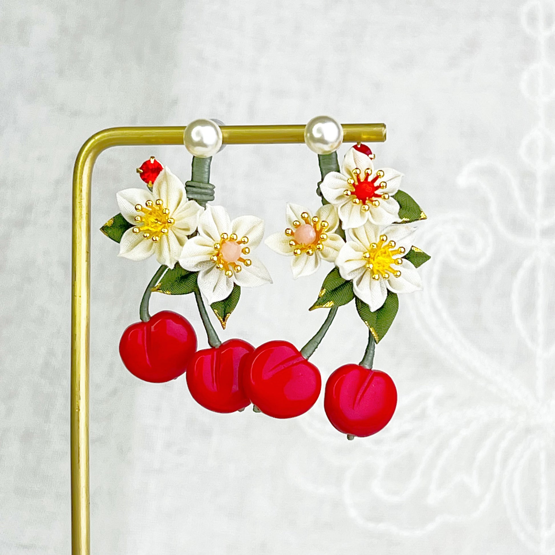 Cherry and Fabric Flowers Earrings-Ninaouity