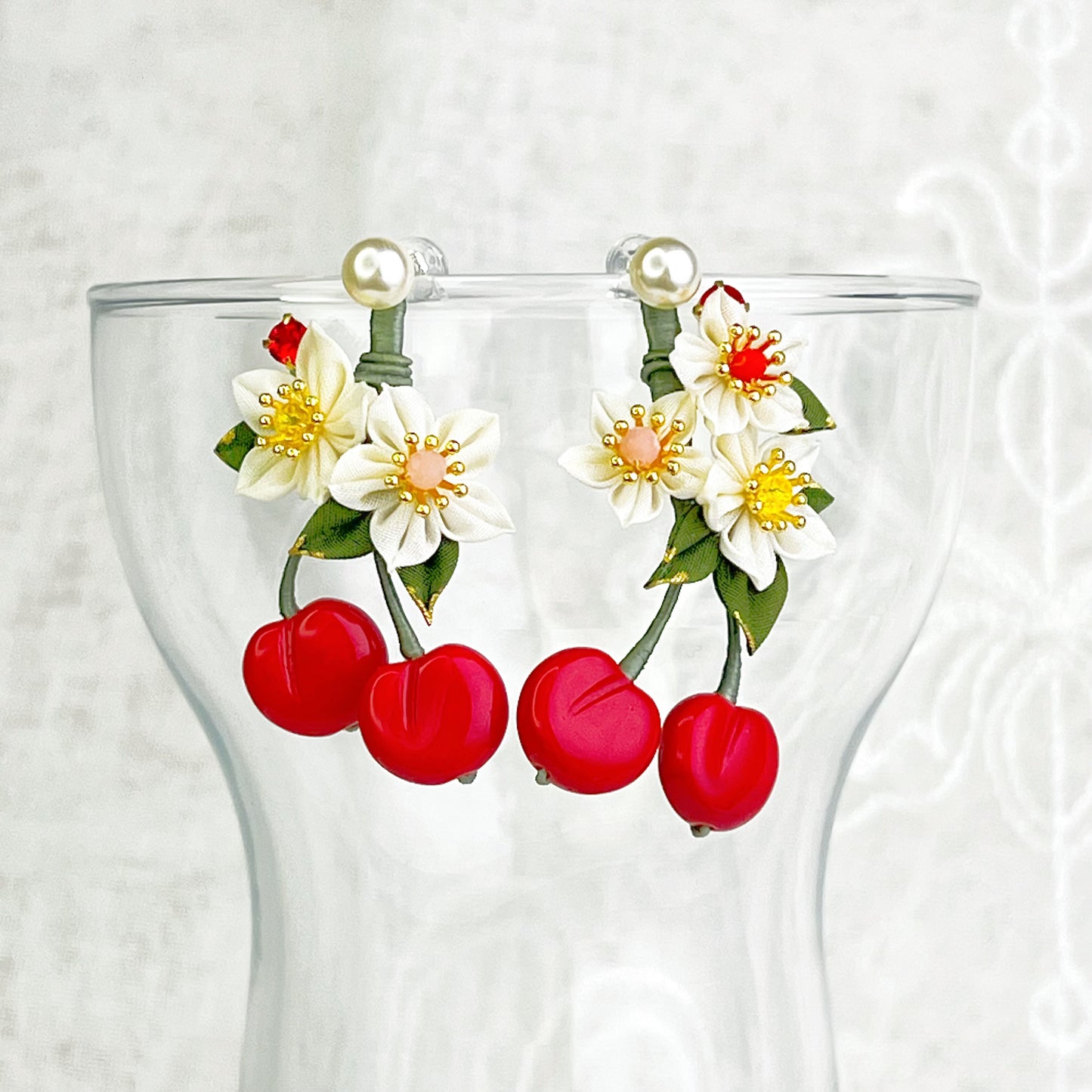 Cherry and Fabric Flowers Earrings-Ninaouity