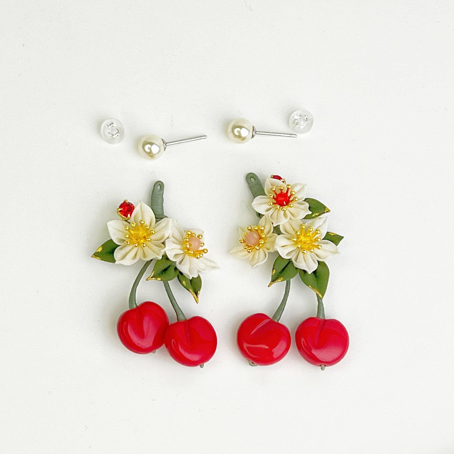 Cherry and Fabric Flowers Earrings-Ninaouity