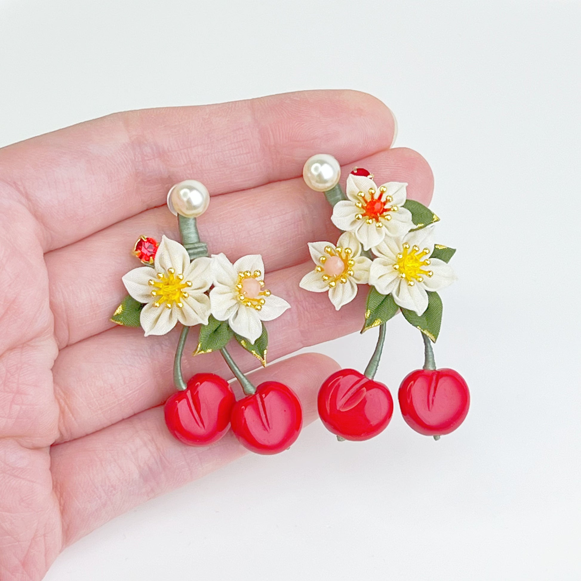 Cherry and Fabric Flowers Earrings-Ninaouity