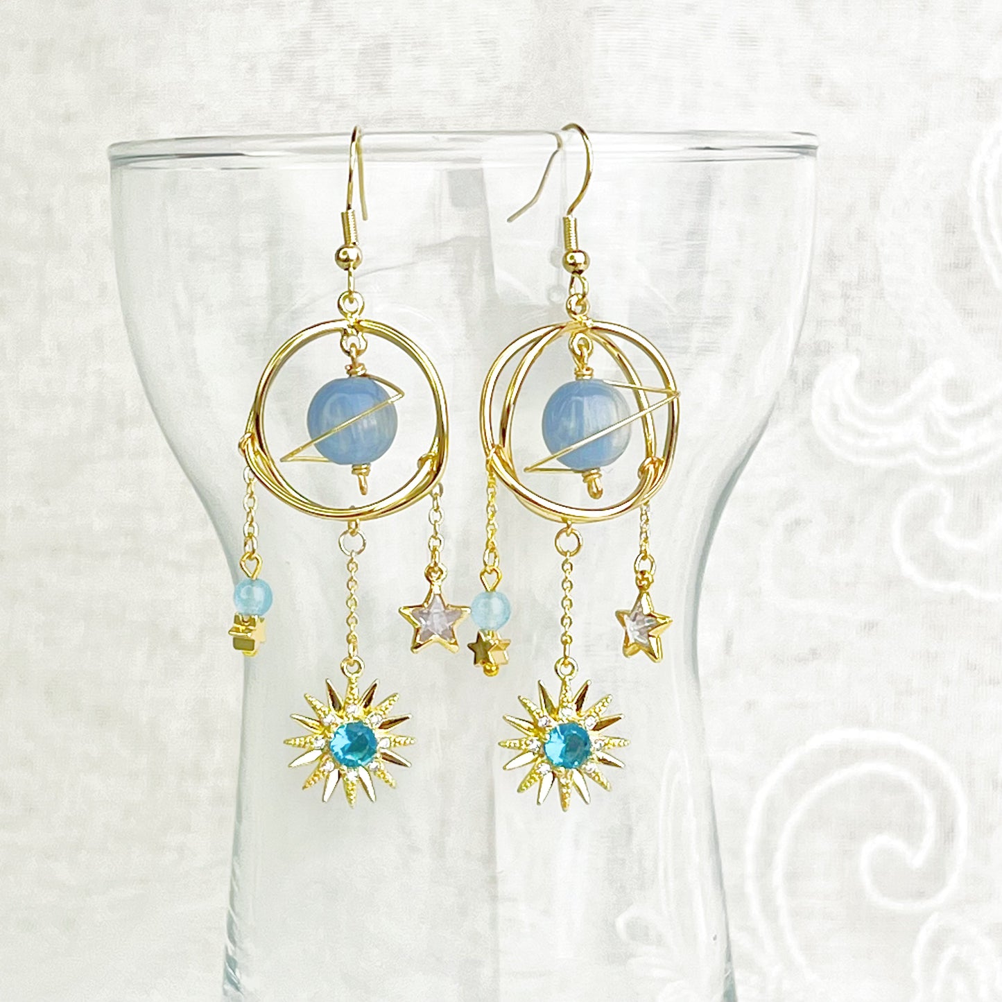 Blue Planet and Shining Sun Earrings-Ninaouity