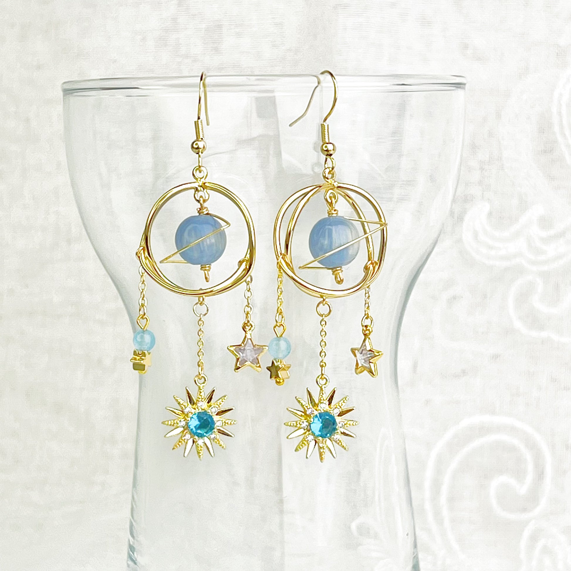 Blue Planet and Shining Sun Earrings-Ninaouity