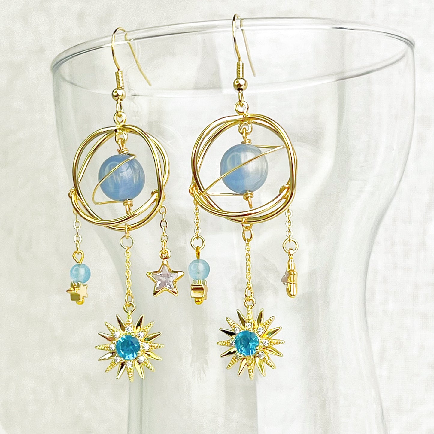 Blue Planet and Shining Sun Earrings-Ninaouity