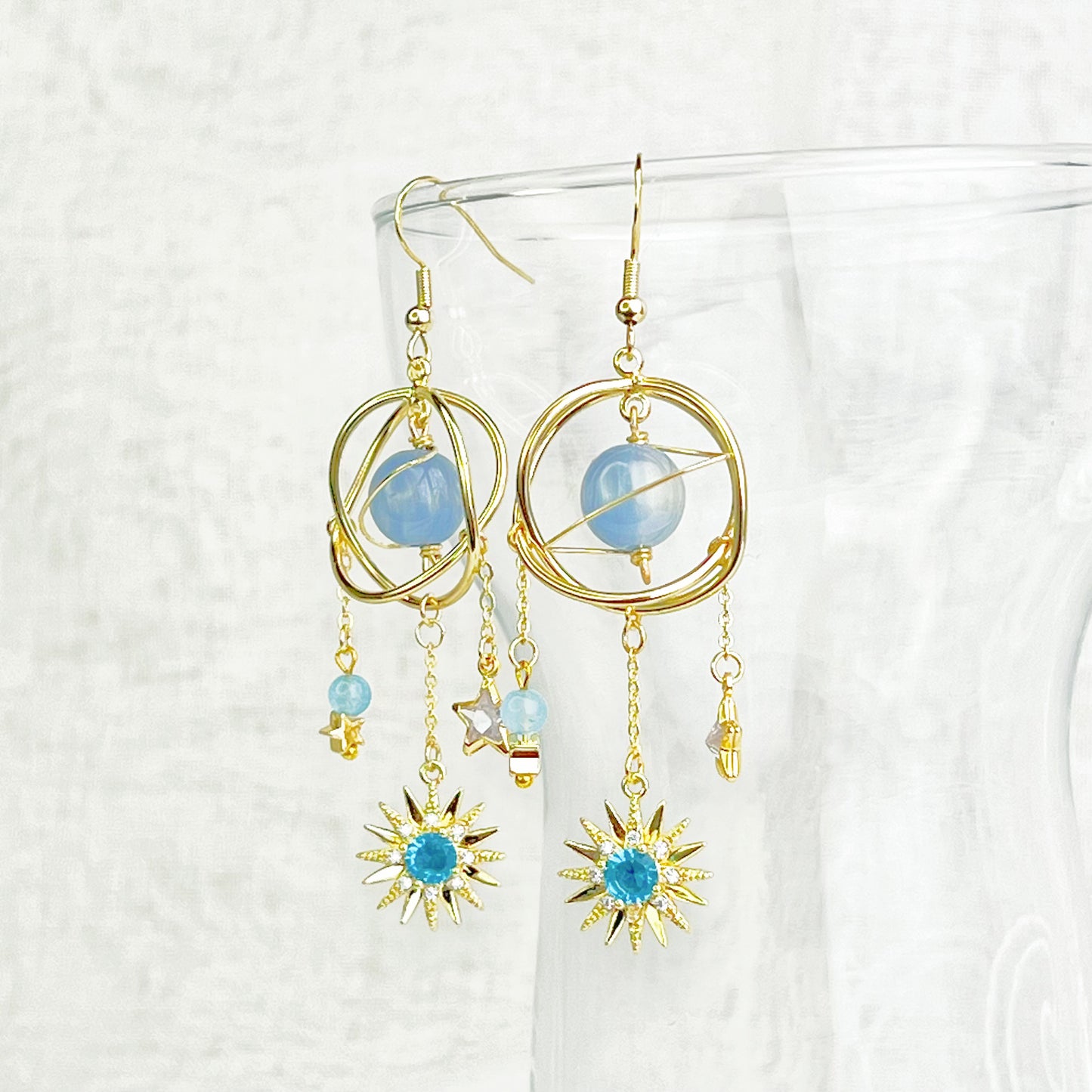 Blue Planet and Shining Sun Earrings-Ninaouity