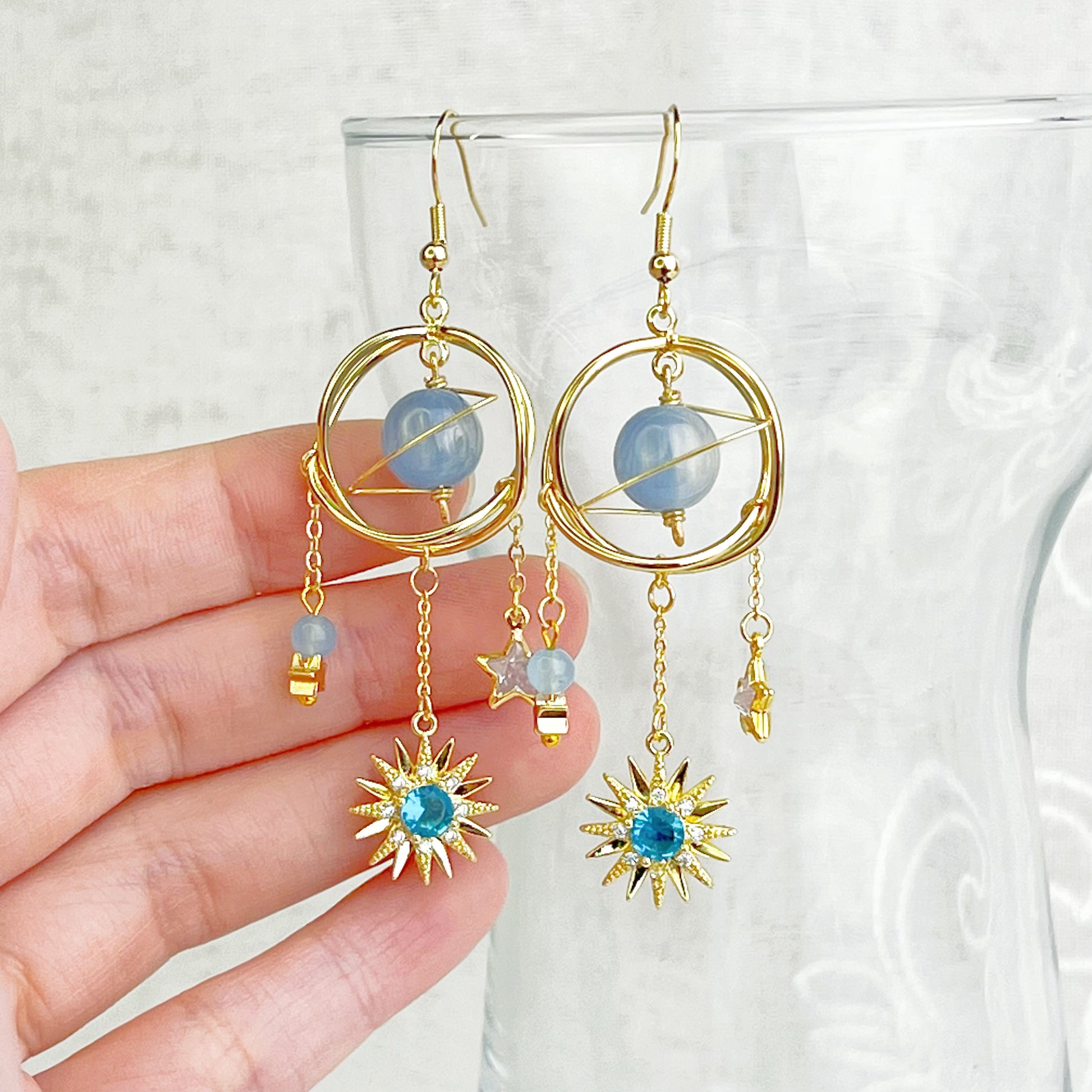 Blue Planet and Shining Sun Earrings-Ninaouity