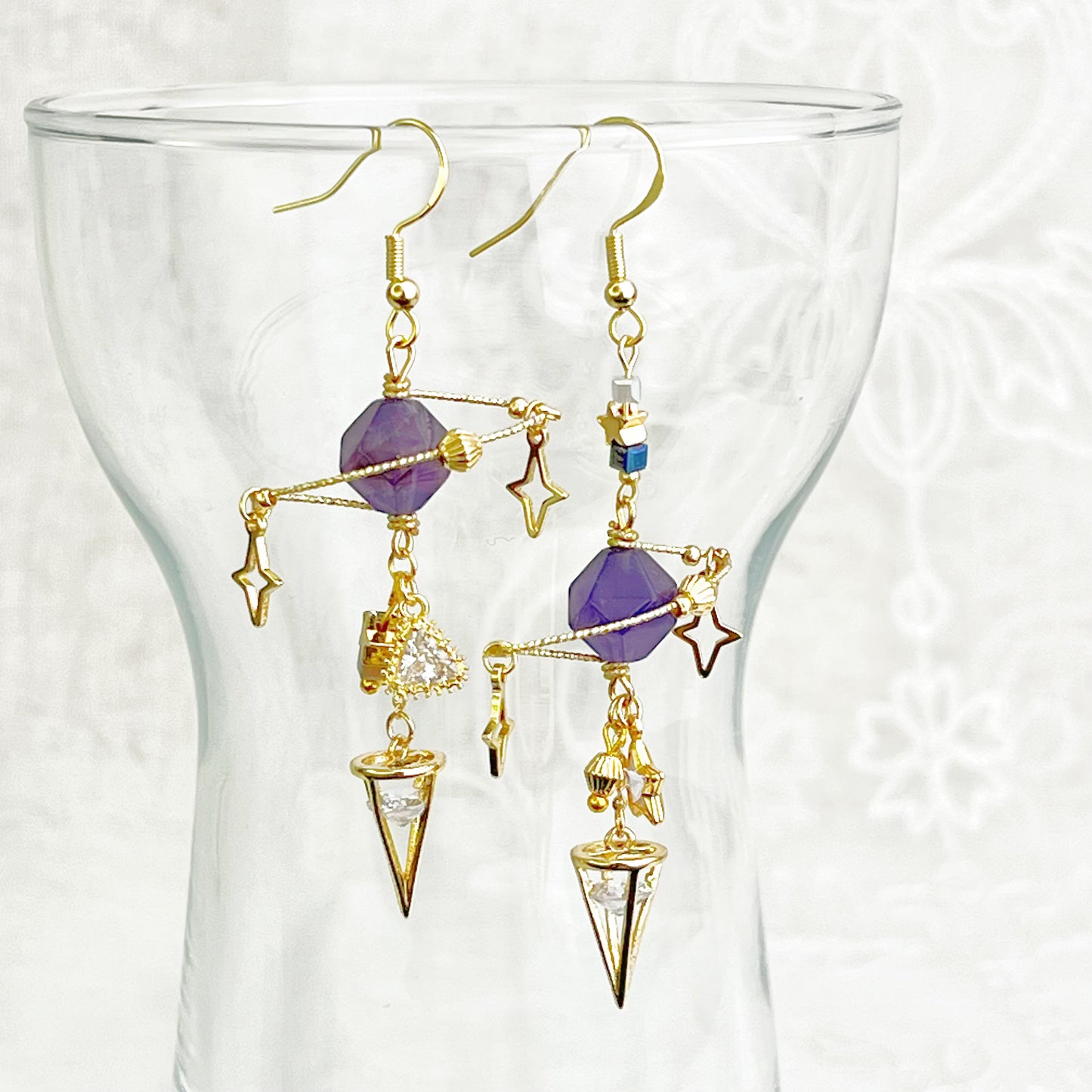 Amethyst Planet Crystal Pendulum Earrings-Ninaouity