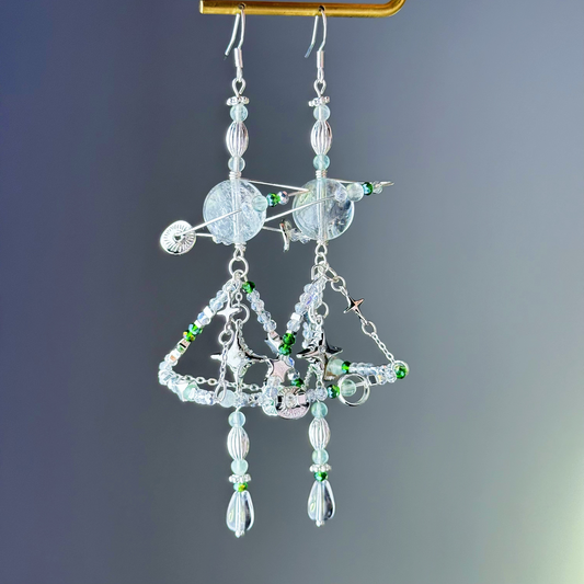 Silver Pyramid and Azeztulite Crystal Planet Drop Earrings-Ninaouity