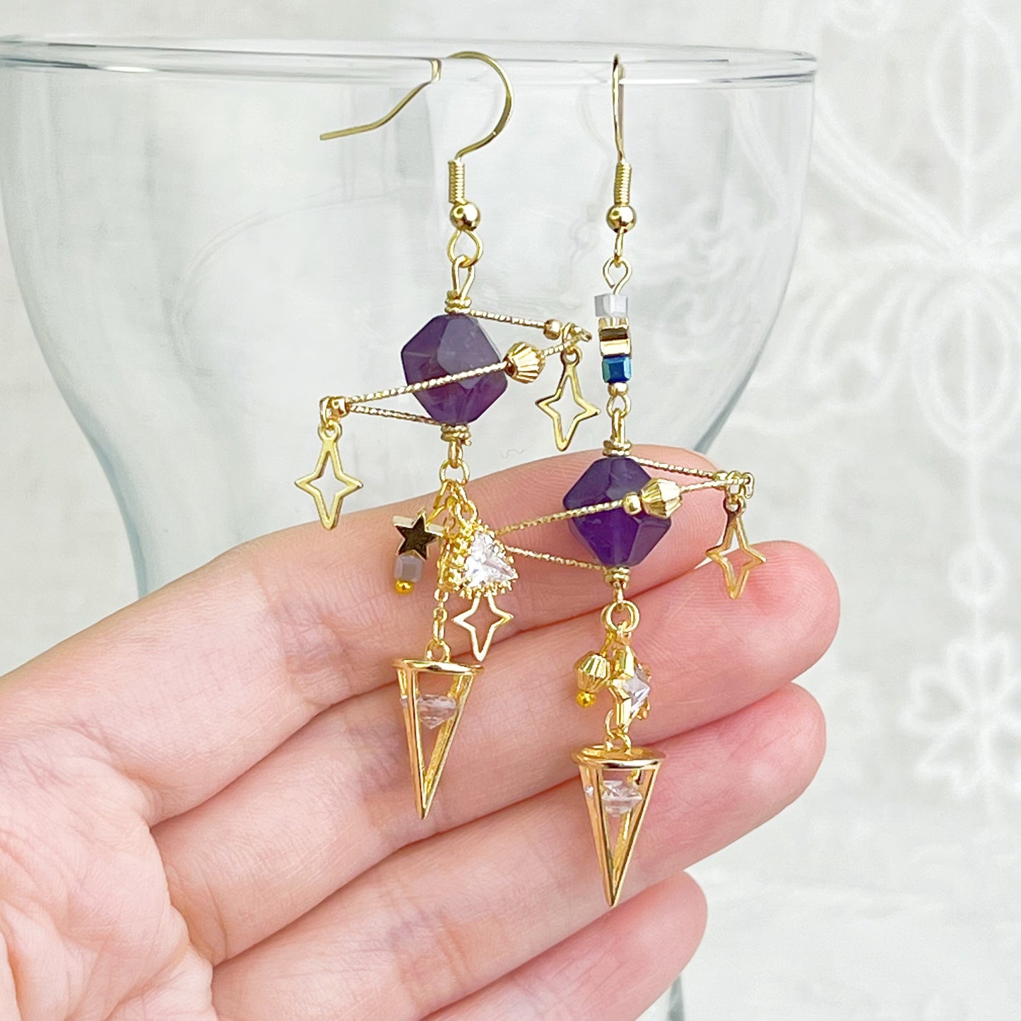 Amethyst Planet Crystal Pendulum Earrings-Ninaouity