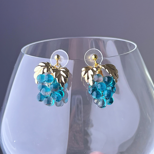 Blue Grapes with Gold Leaf Earrings-Ninaouity