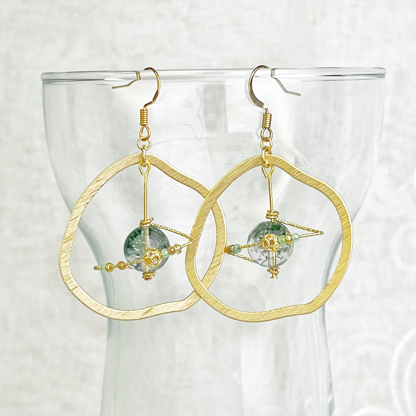 Green Phantom Quartz Planet and Frame Earrings-Ninaouity