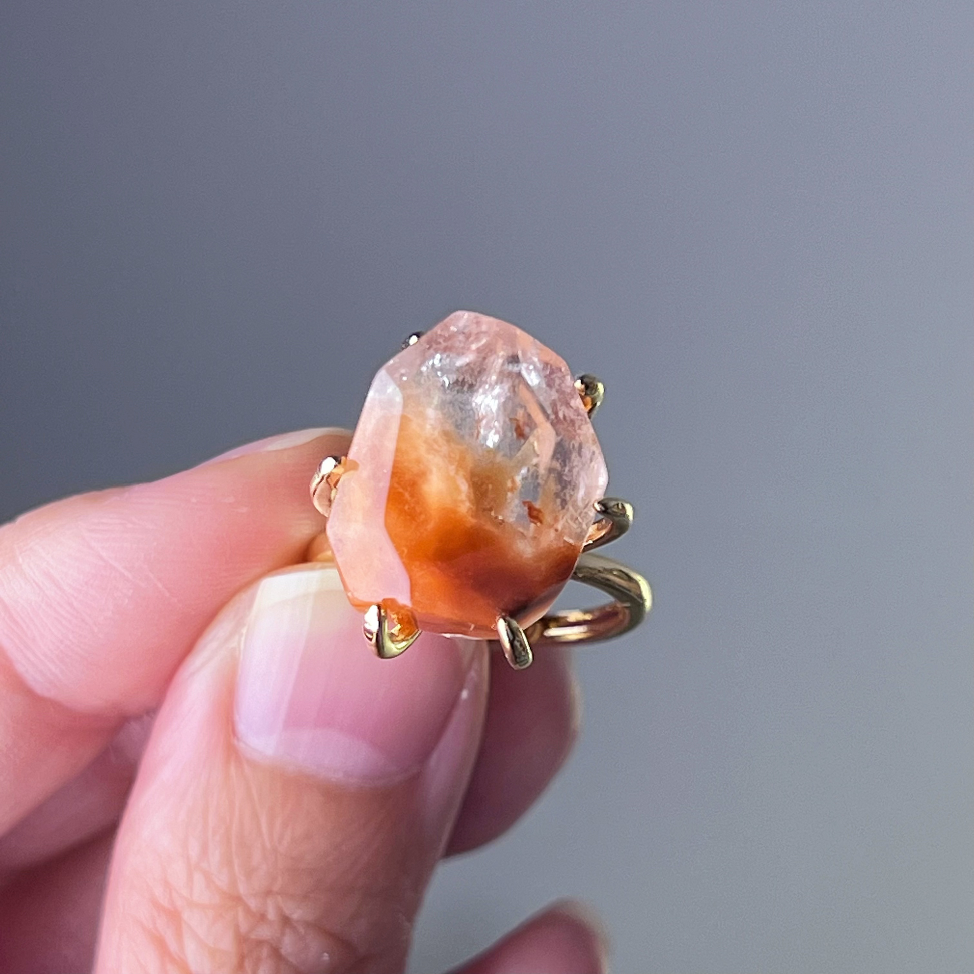 Handmade Natural Orange Rutilated Quartz Crystal Ring-Ninaouity