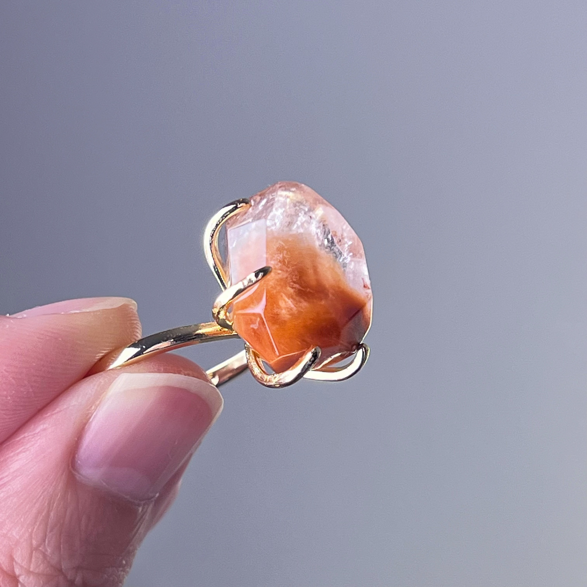 Handmade Natural Orange Rutilated Quartz Crystal Ring-Ninaouity