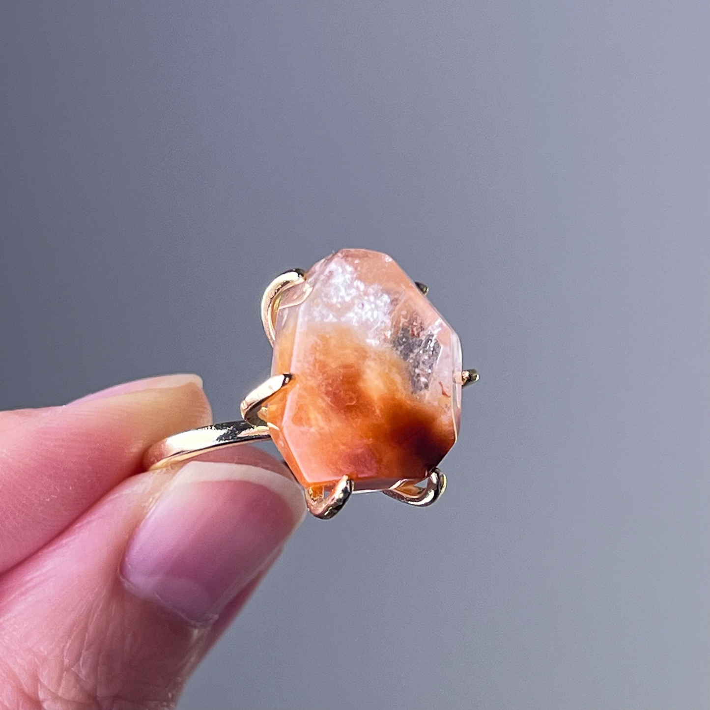 Handmade Natural Orange Rutilated Quartz Crystal Ring-Ninaouity