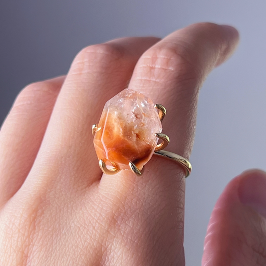 Handmade Natural Orange Rutilated Quartz Crystal Ring-Ninaouity