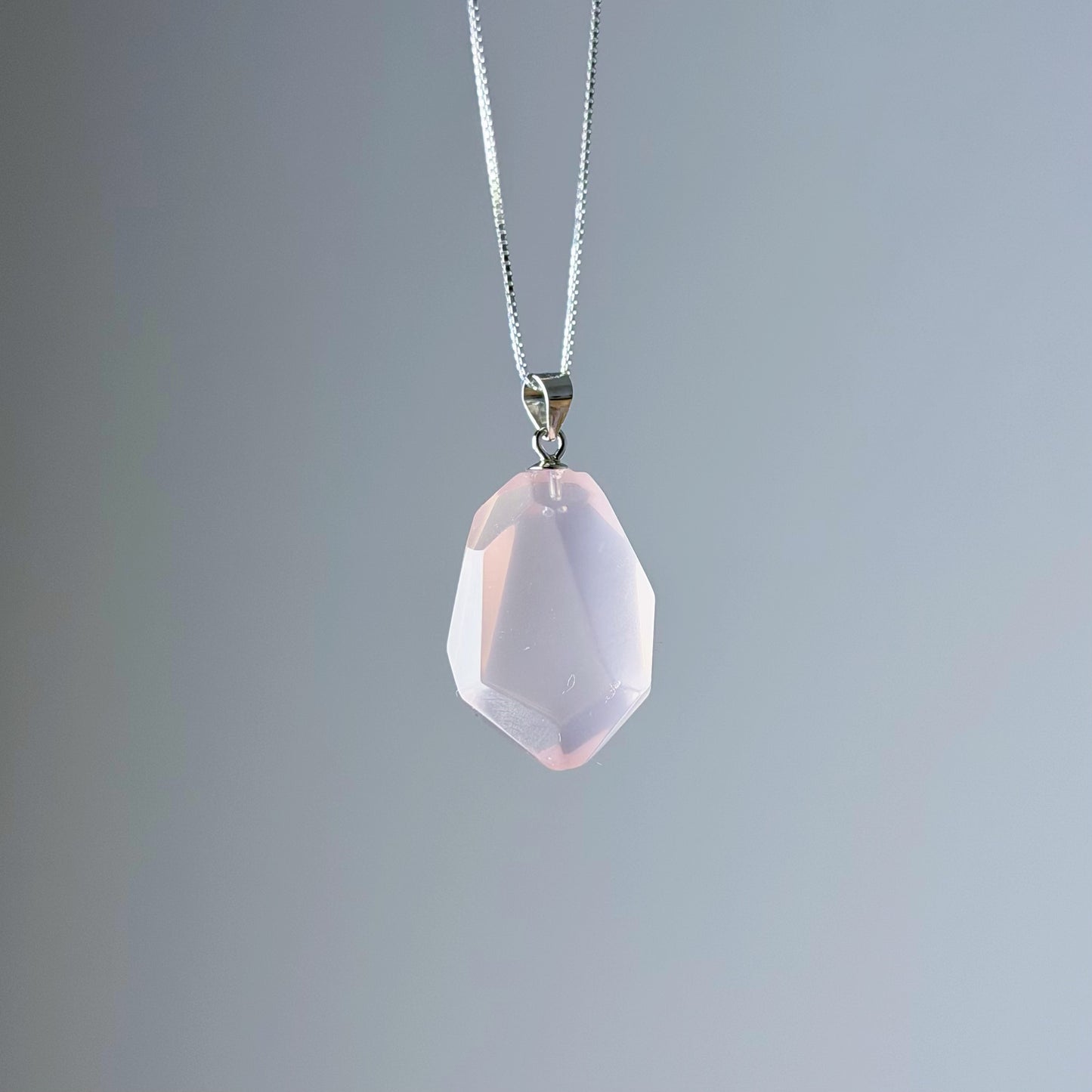 The Only One Handmade Rose Quartz Freeform Natural Crystal Silver Necklace