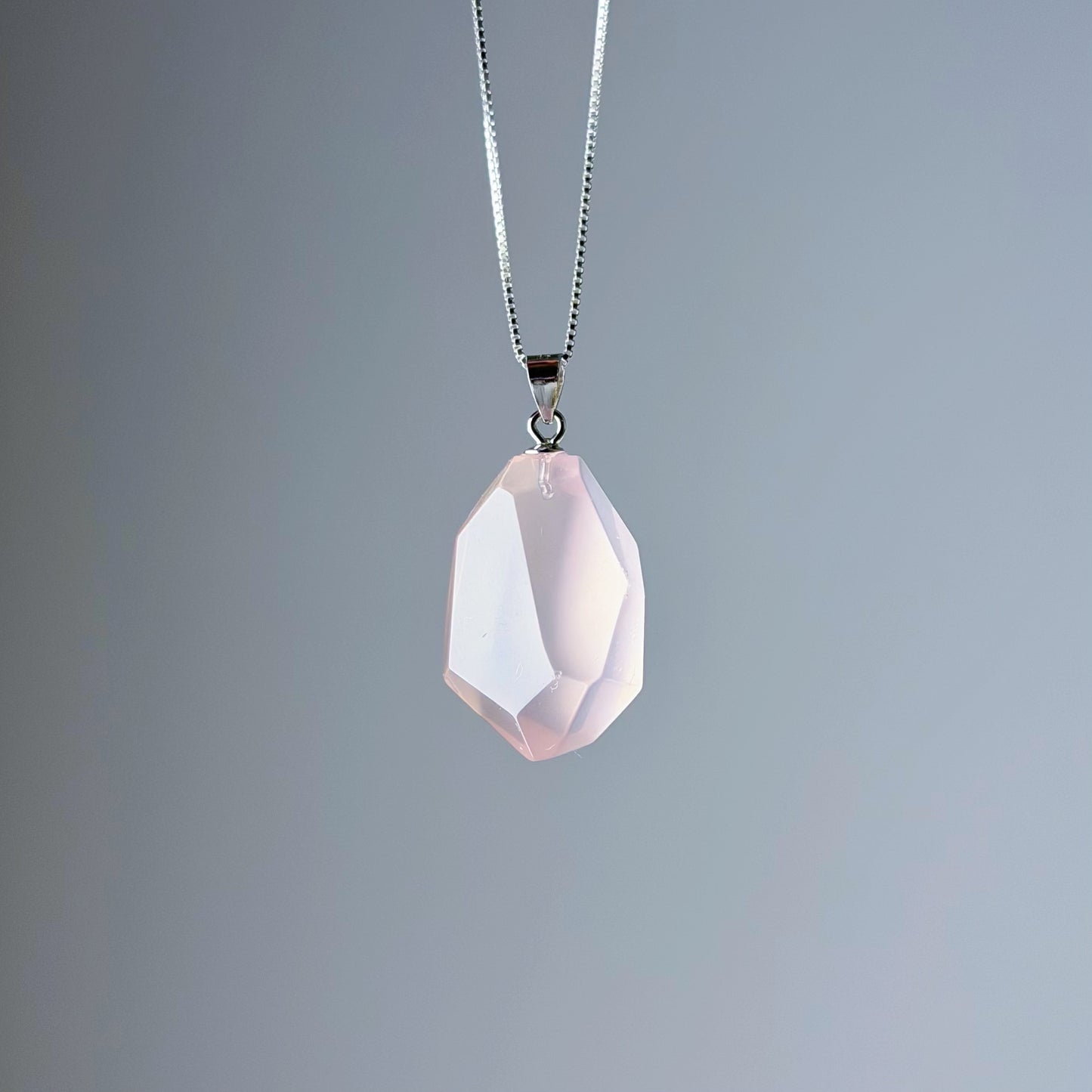 The Only One Handmade Rose Quartz Freeform Natural Crystal Silver Necklace