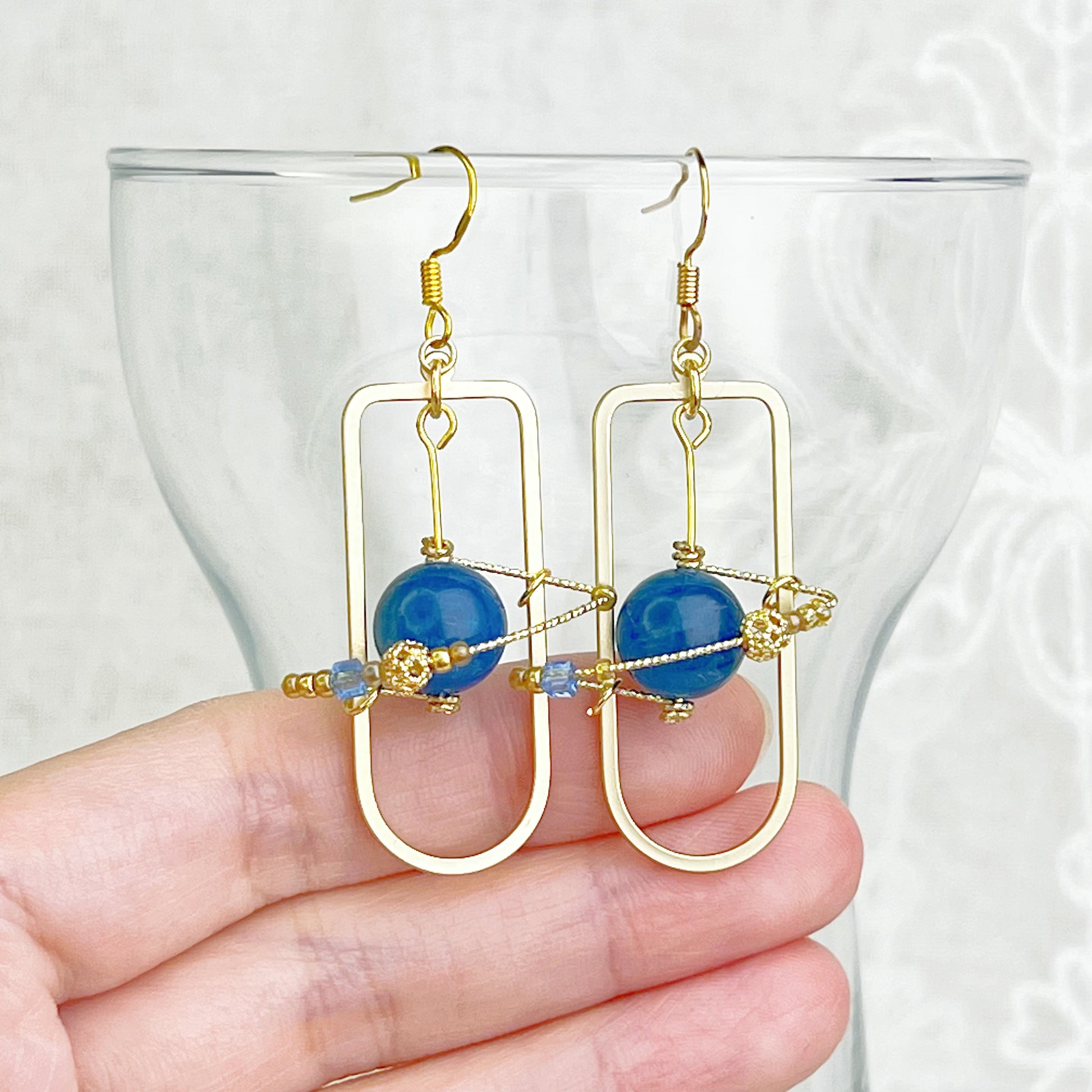 Blue Apatite Planet and Frame Earrings-Ninaouity