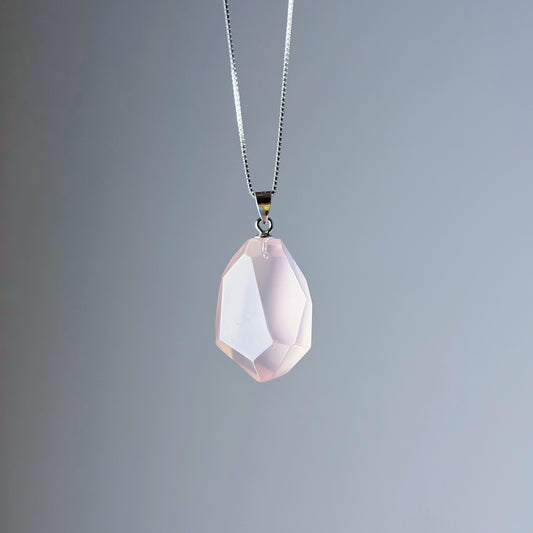 The Only One Handmade Rose Quartz Freeform Natural Crystal Silver Necklace