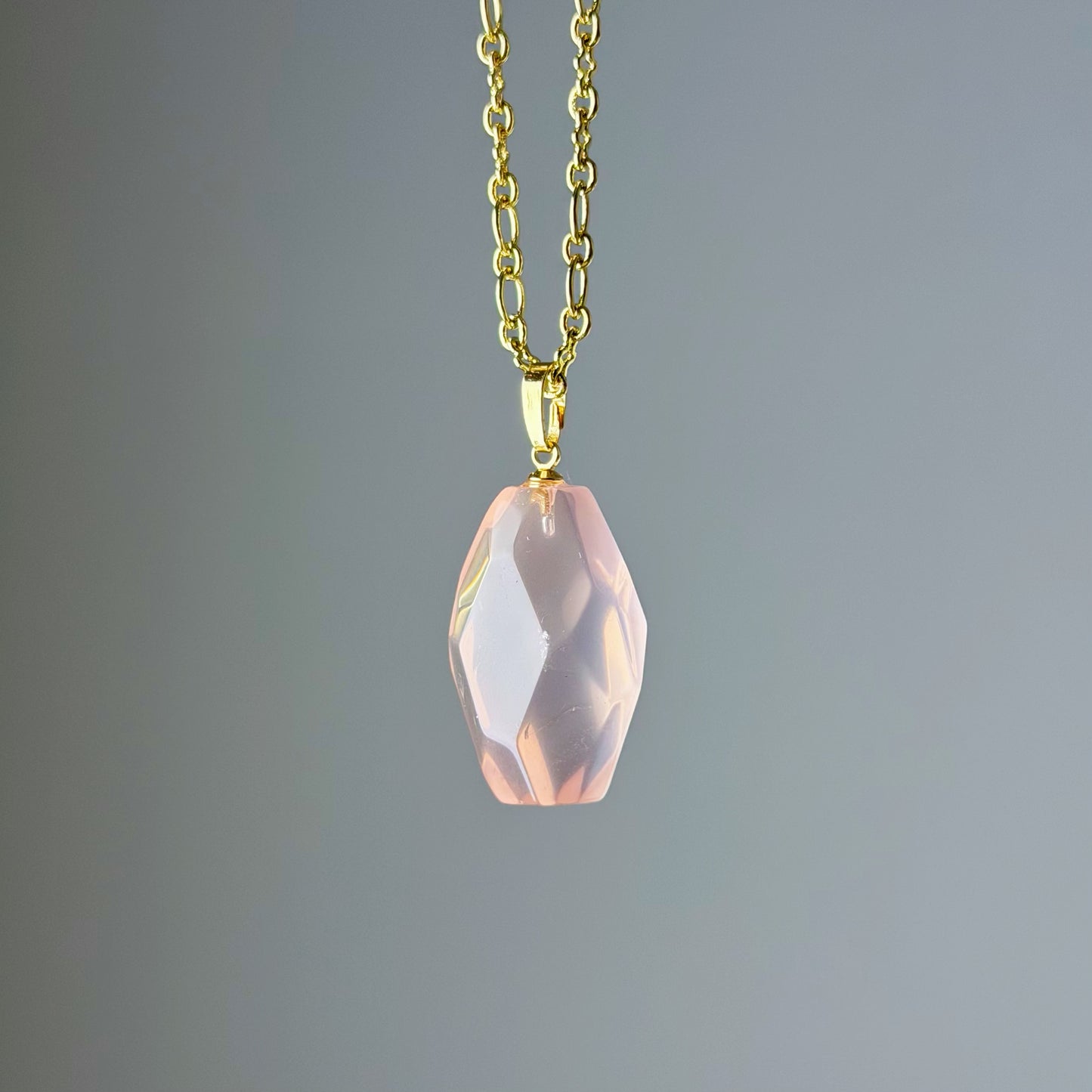 The Only One Handmade Rose Quartz Freeform Natural Crystal Gold Chain Necklace