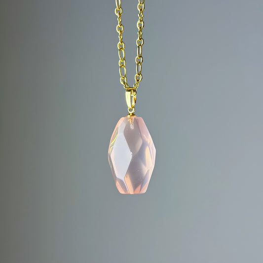 The Only One Handmade Rose Quartz Freeform Natural Crystal Gold Chain Necklace
