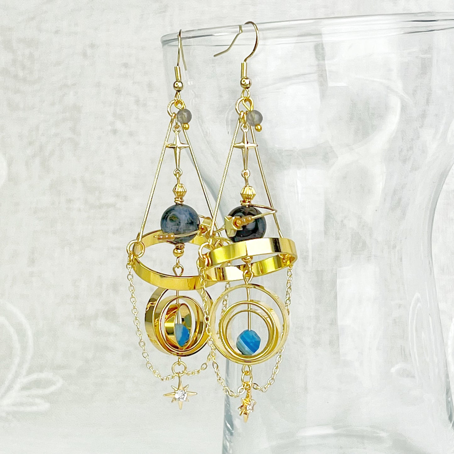 Solar System Natural Pietersite Stone Planet Earrings-Ninaouity