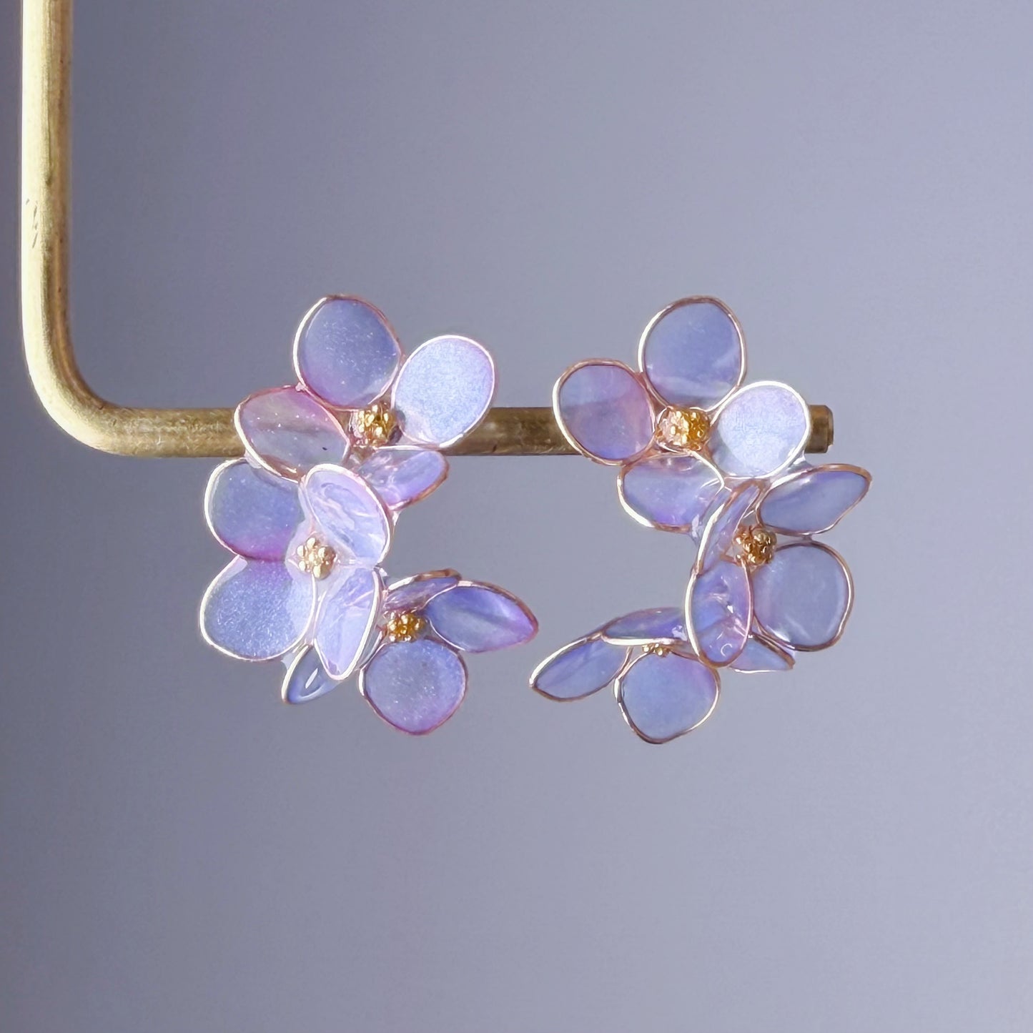 Handmade Blue Purple Hydrangeas Flower Stud Earrings