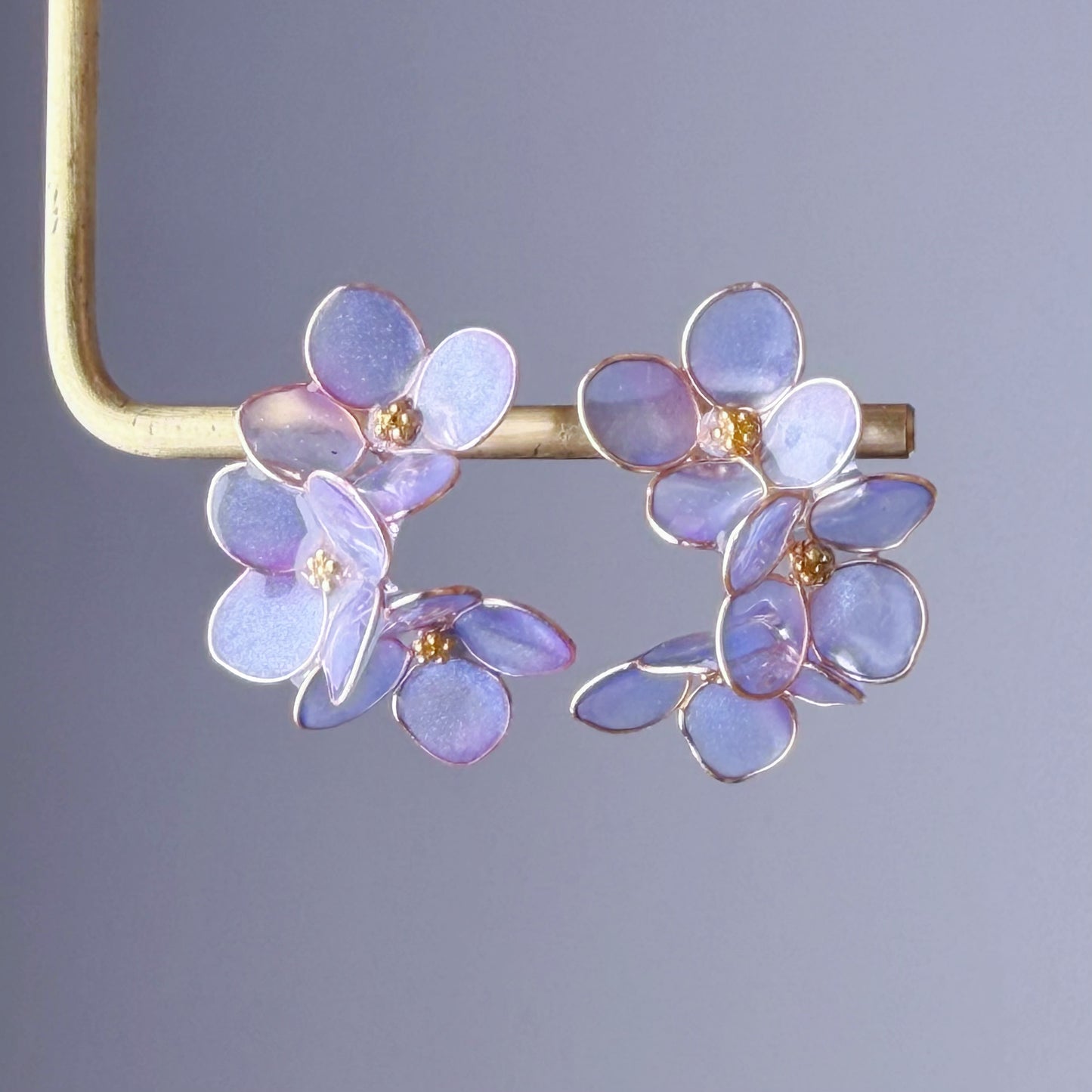Handmade Blue Purple Hydrangeas Flower Stud Earrings