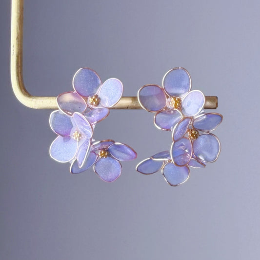 Handmade Blue Purple Hydrangeas Flower Stud Earrings
