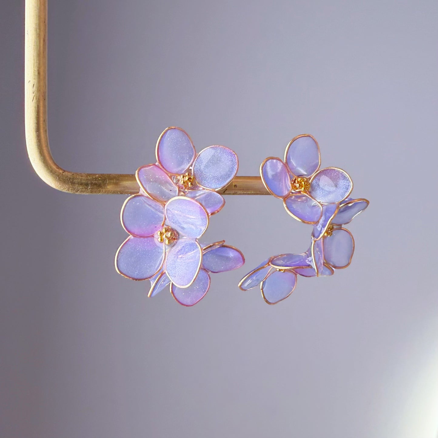 Handmade Blue Purple Hydrangeas Flower Stud Earrings