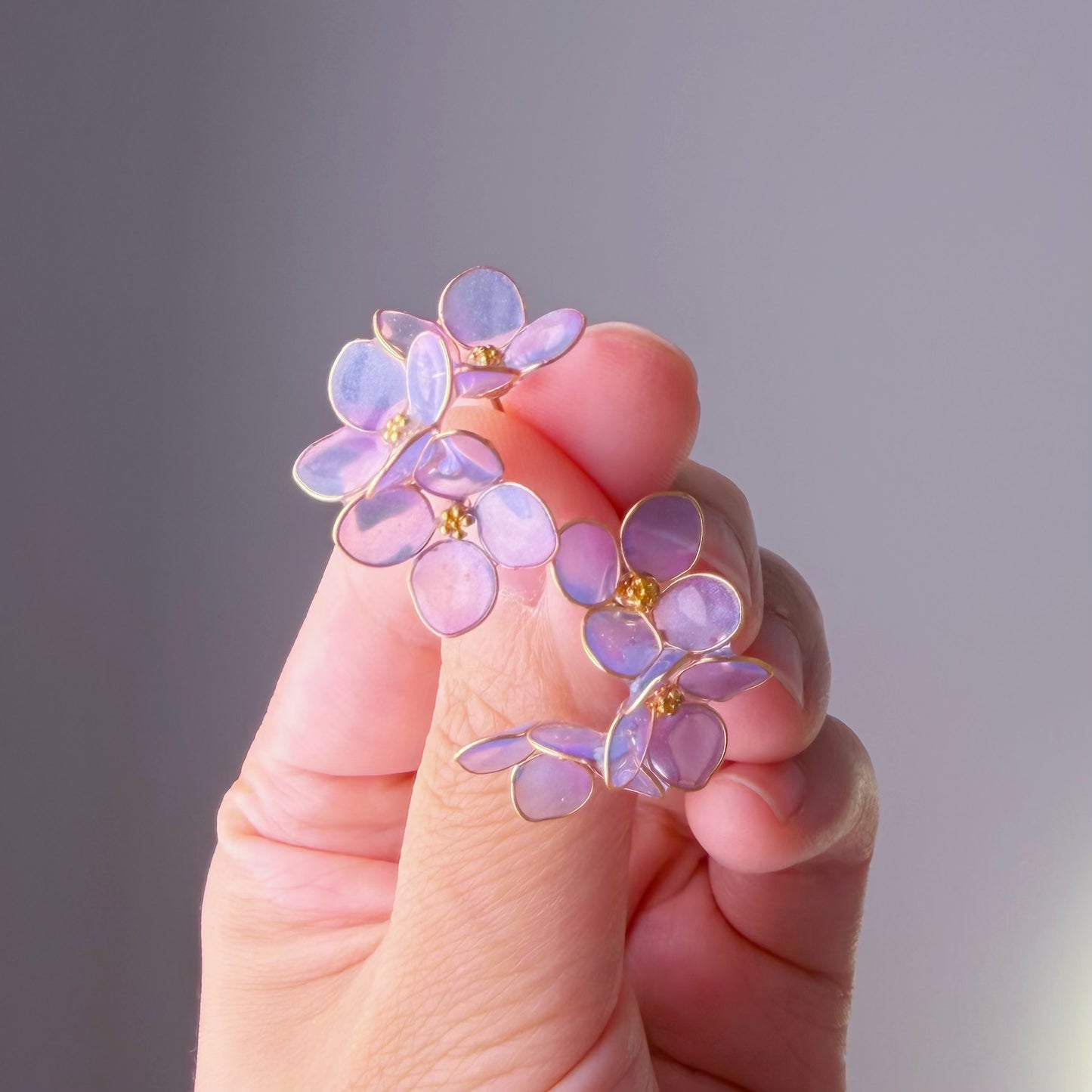 Handmade Blue Purple Hydrangeas Flower Stud Earrings