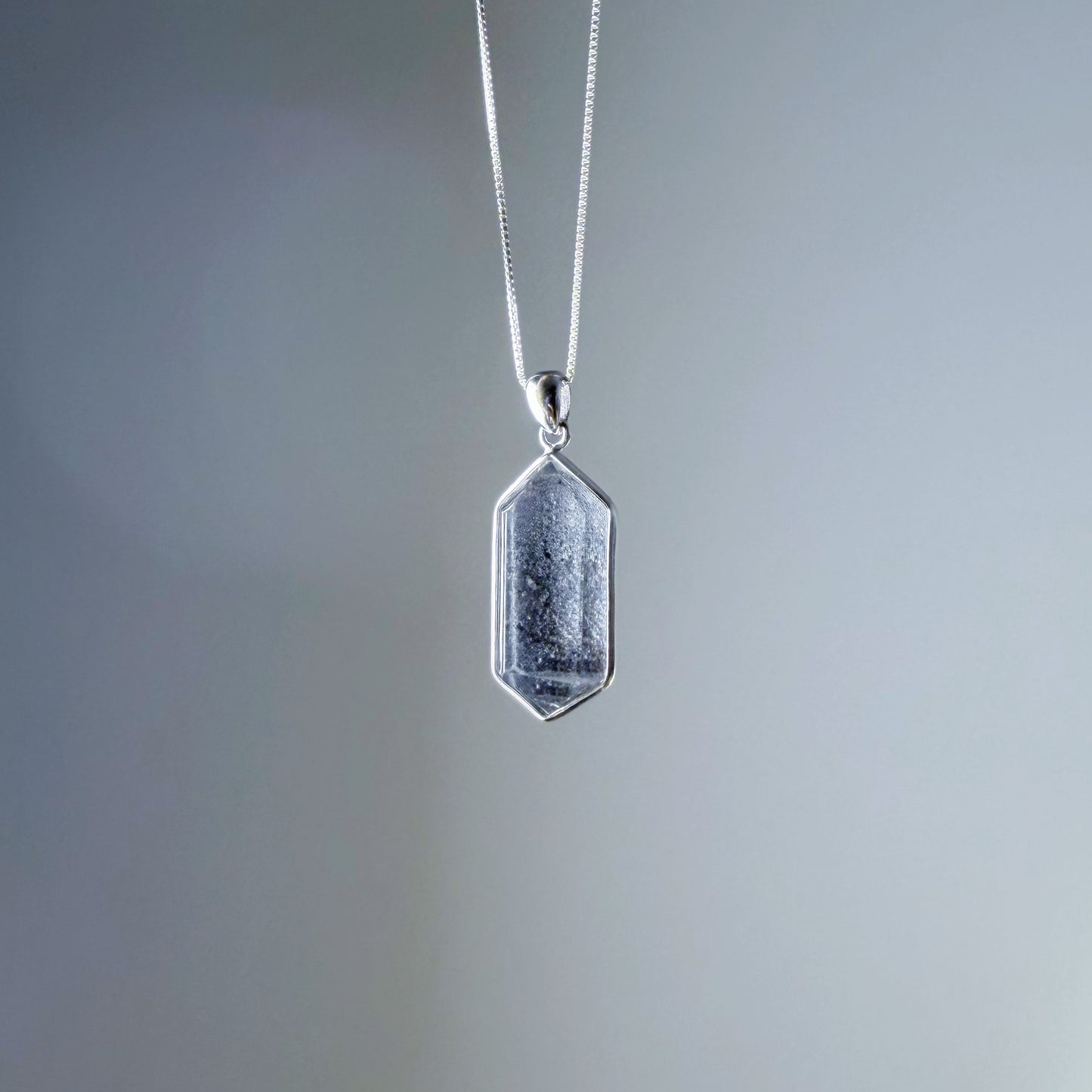 Quartzberry - Natural Blue Grey Phantom Quartz Crystal Necklace - One-of-a-kind