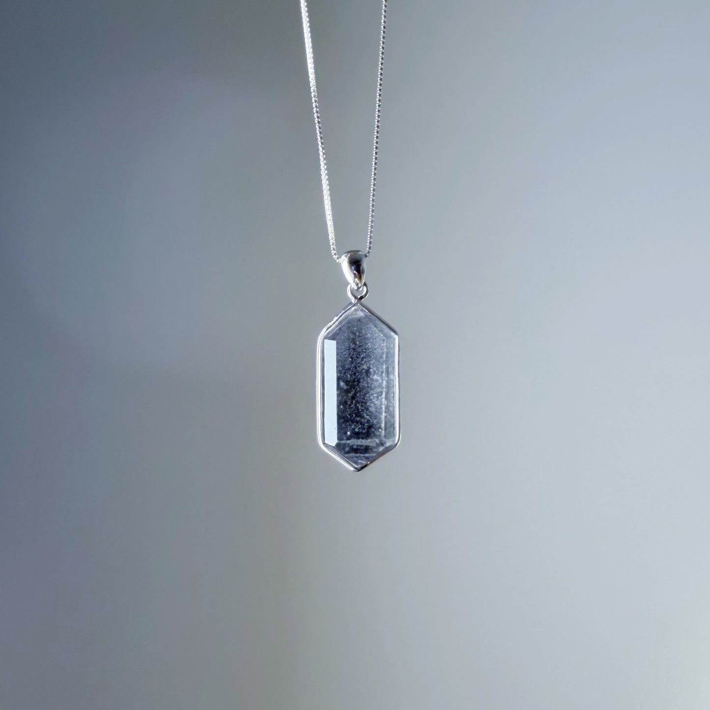Quartzberry - Natural Blue Grey Phantom Quartz Crystal Necklace - One-of-a-kind