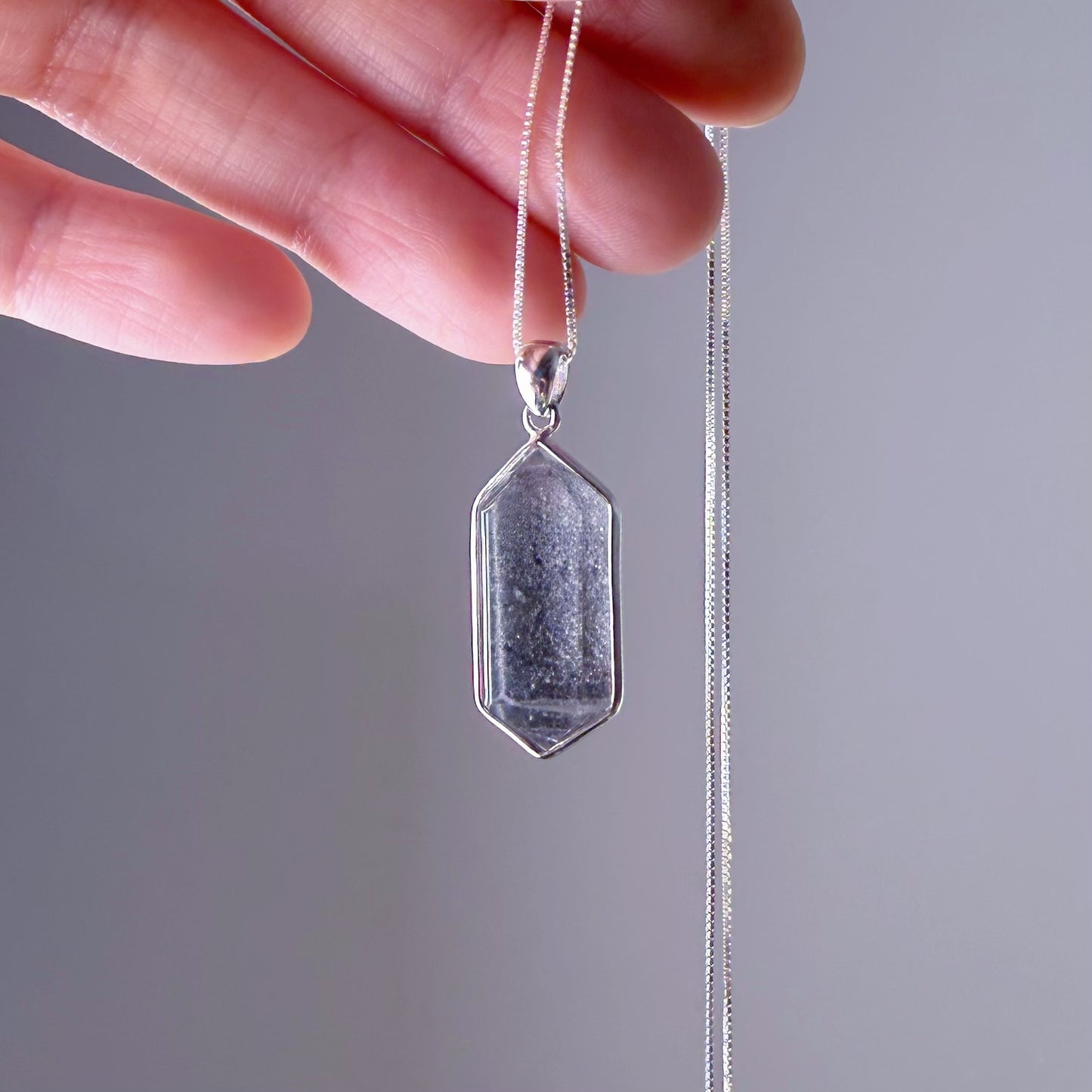 Quartzberry - Natural Blue Grey Phantom Quartz Crystal Necklace - One-of-a-kind