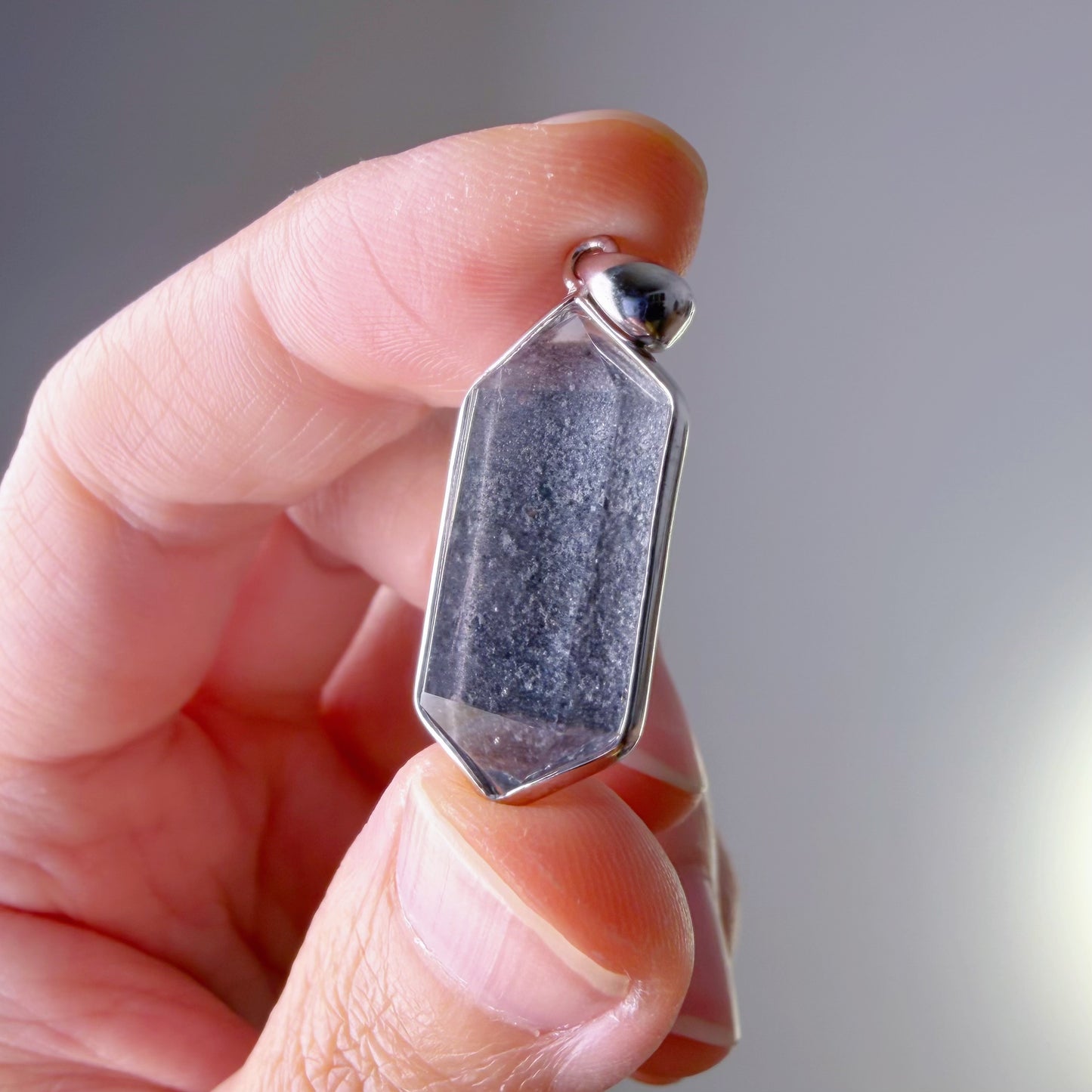 Quartzberry - Natural Blue Grey Phantom Quartz Crystal Necklace - One-of-a-kind