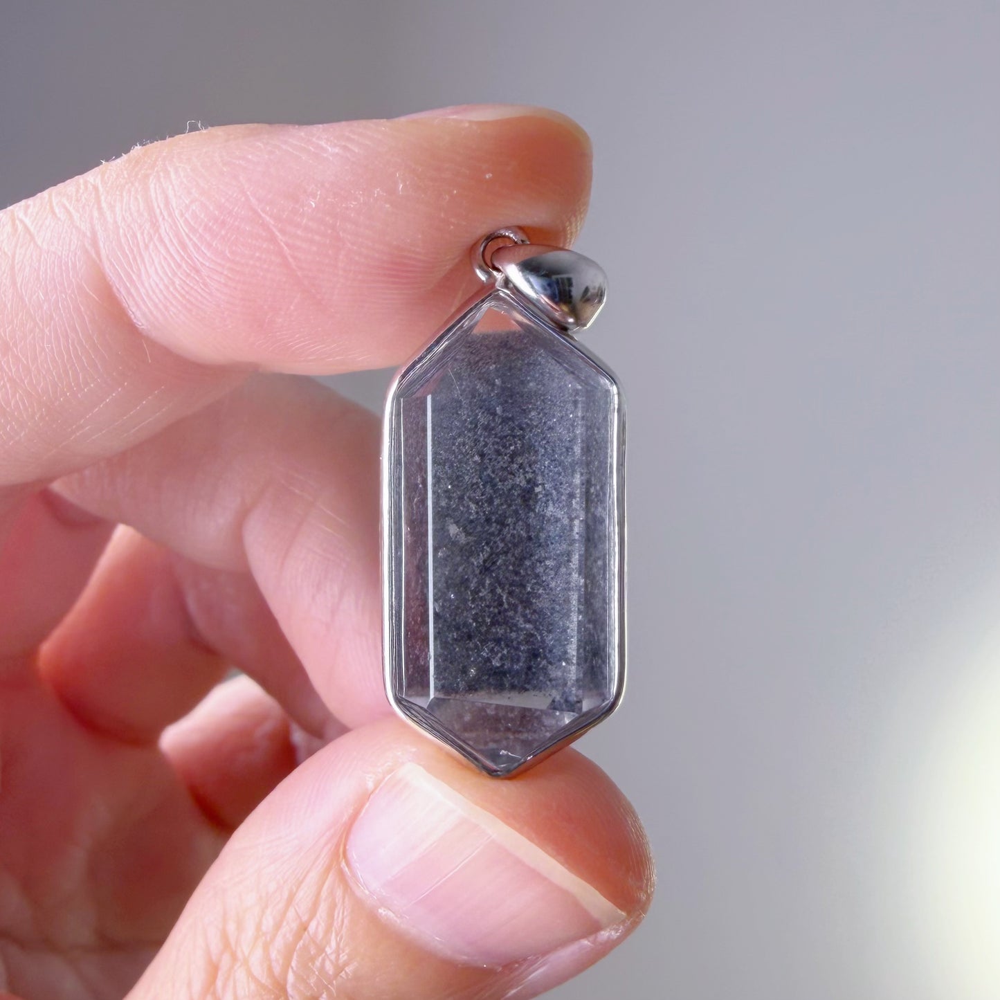 Quartzberry - Natural Blue Grey Phantom Quartz Crystal Necklace - One-of-a-kind