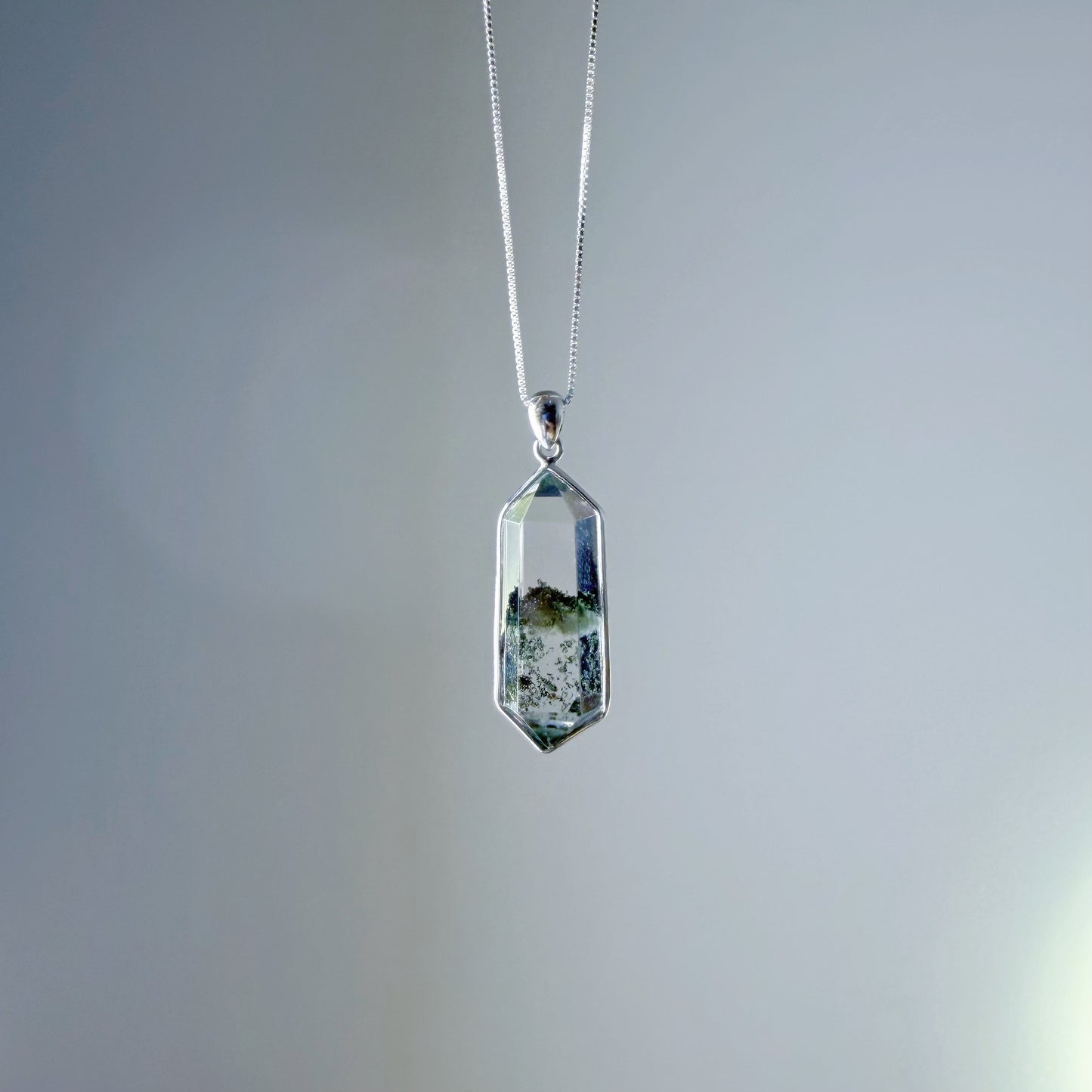 Quartzberry - Natural Dark Green Phantom Quartz Crystal Necklace - One-of-a-kind