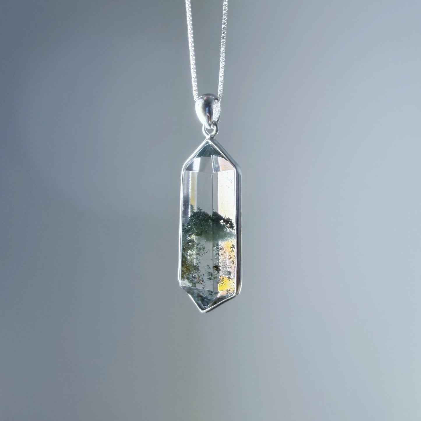 Quartzberry - Natural Dark Green Phantom Quartz Crystal Necklace - One-of-a-kind