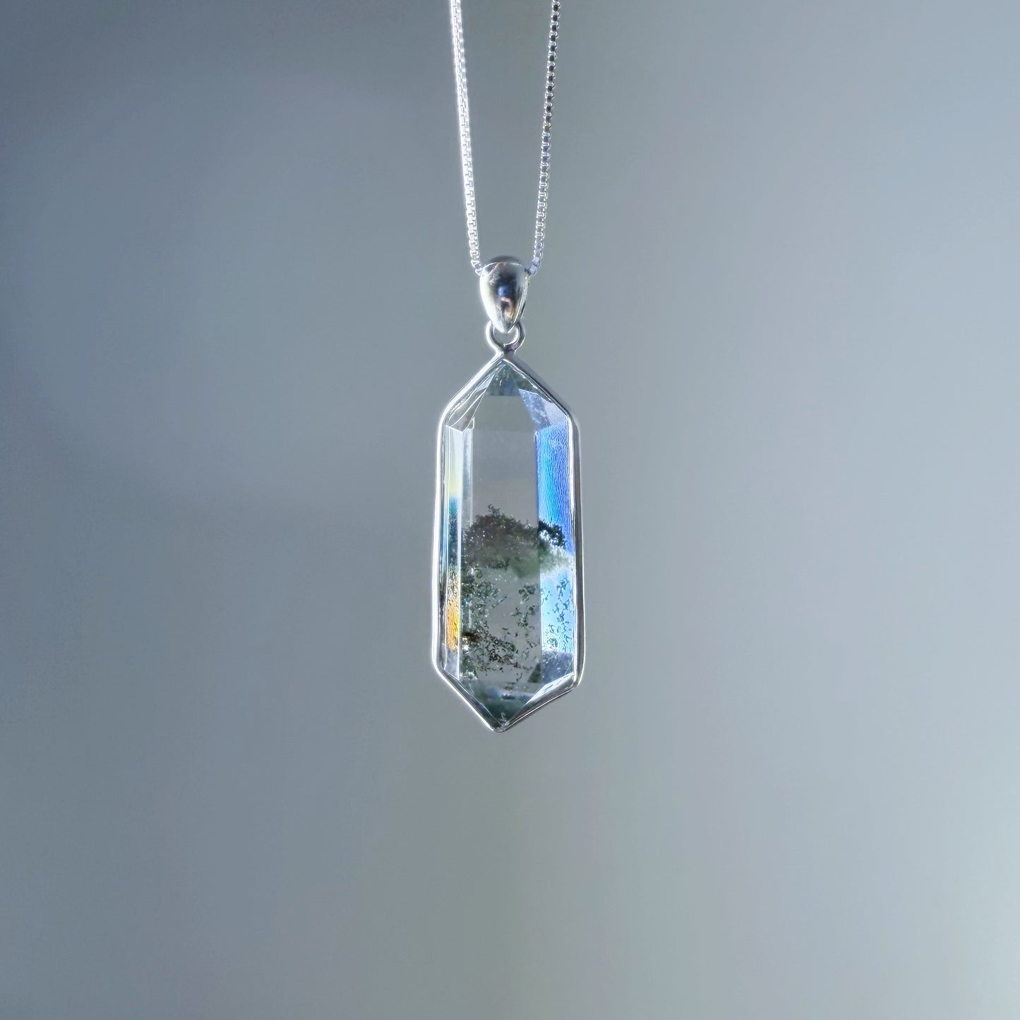 Quartzberry - Natural Dark Green Phantom Quartz Crystal Necklace - One-of-a-kind