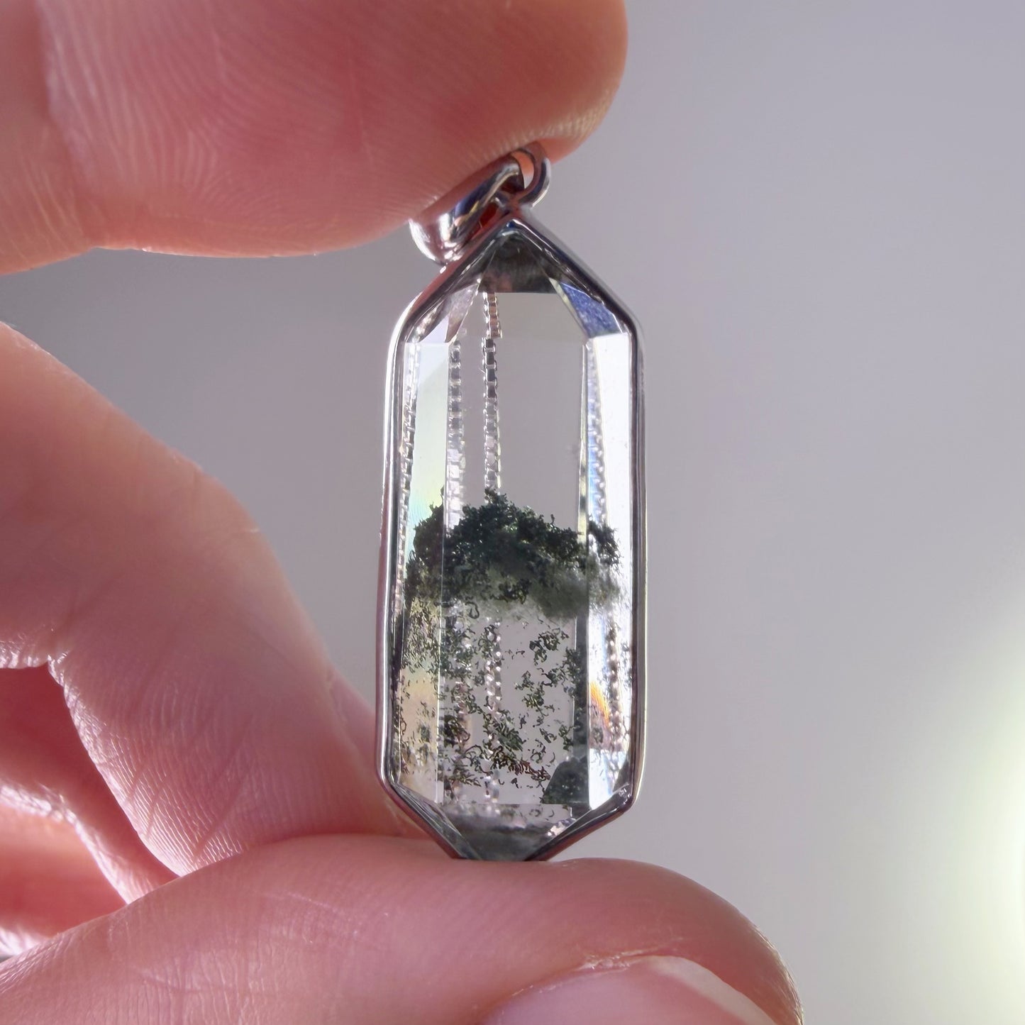 Quartzberry - Natural Dark Green Phantom Quartz Crystal Necklace - One-of-a-kind