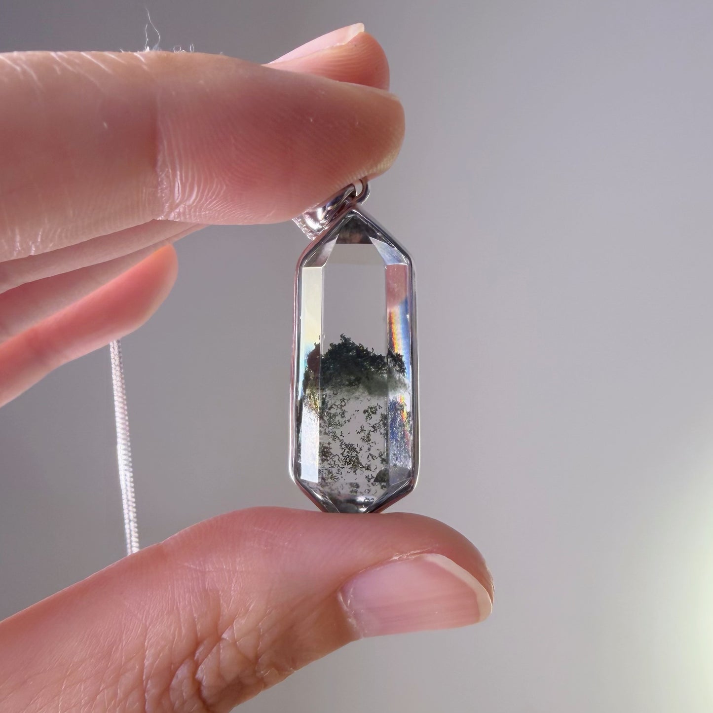 Quartzberry - Natural Dark Green Phantom Quartz Crystal Necklace - One-of-a-kind