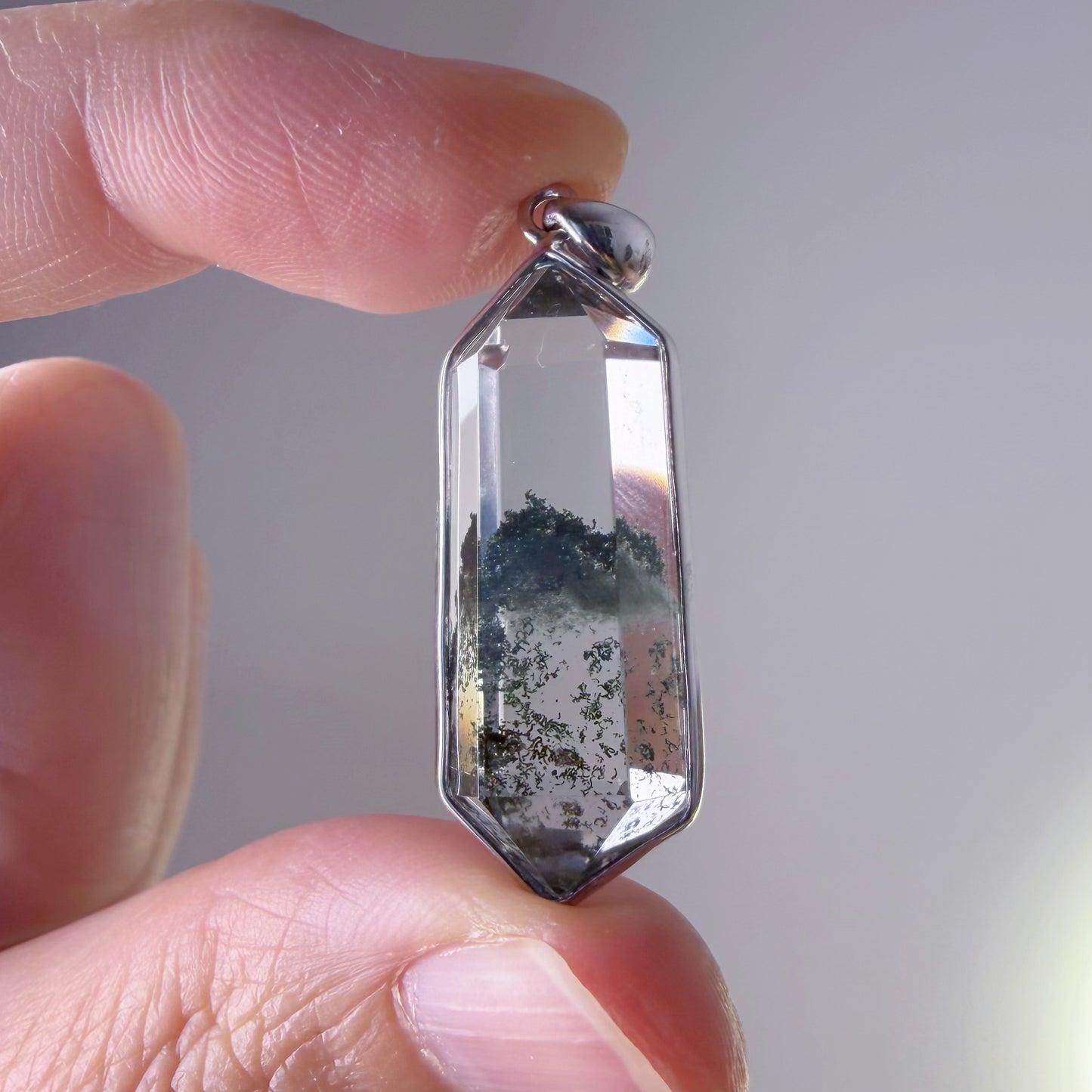 Quartzberry - Natural Dark Green Phantom Quartz Crystal Necklace - One-of-a-kind
