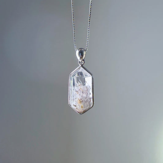 Quartzberry - Natural Cream White Rutile Quartz Crystal Necklace - One-of-a-kind
